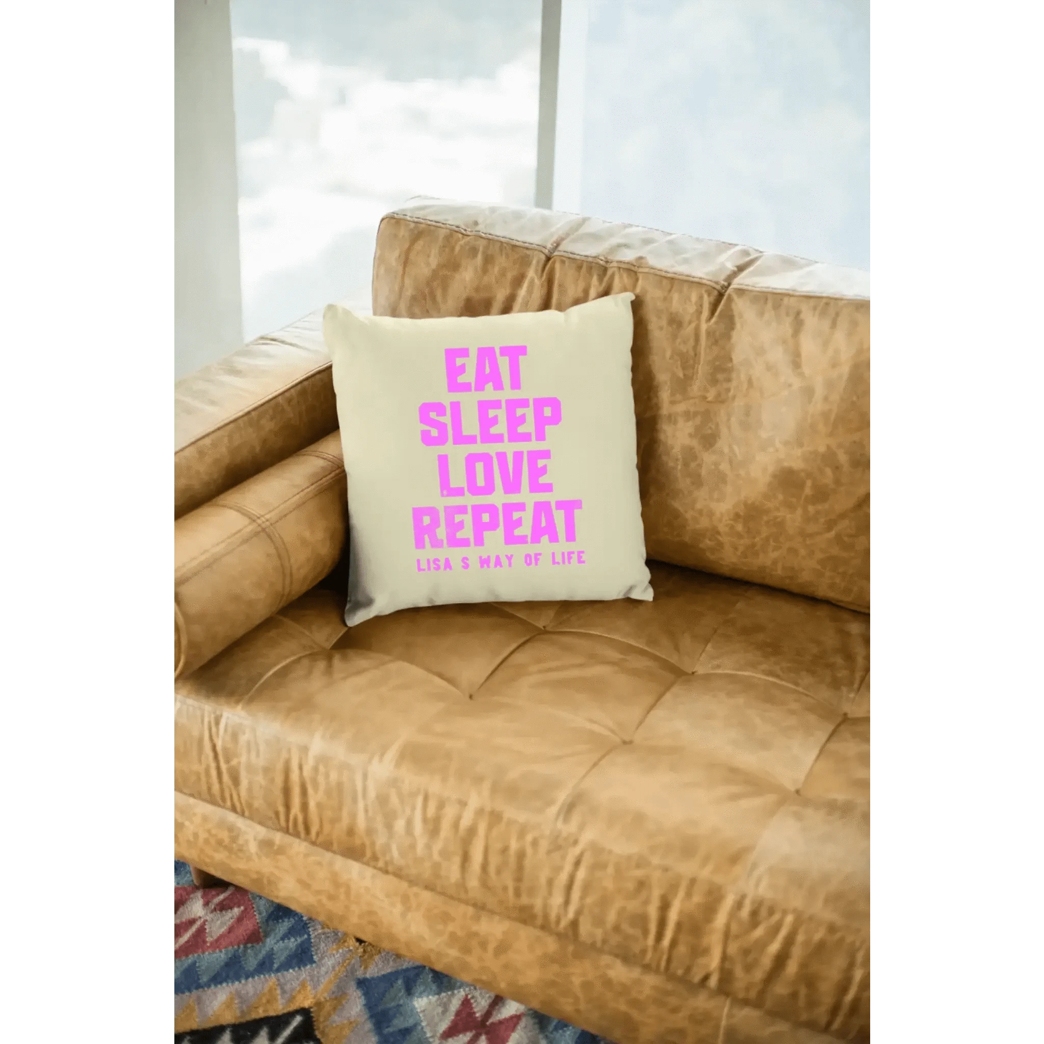 EAT SLEEP LOVE REPEAT + WUNSCHTEXT • Kissen 40x40 cm • personalisiert