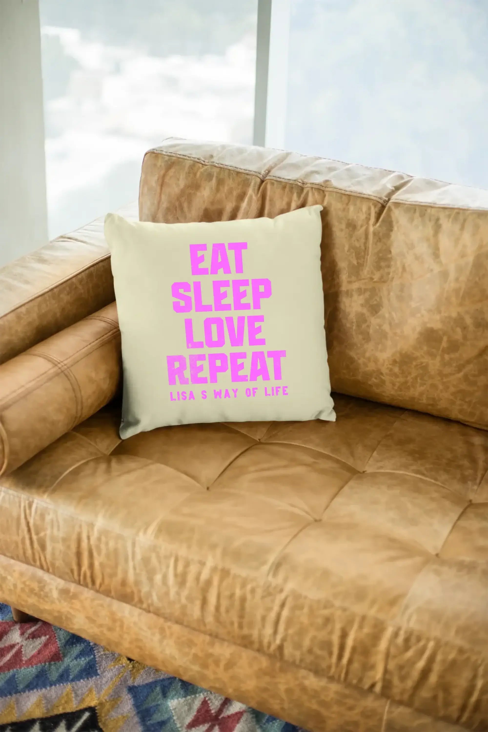 EAT SLEEP LOVE REPEAT + WUNSCHTEXT • Kissen 40x40 cm • personalisiert