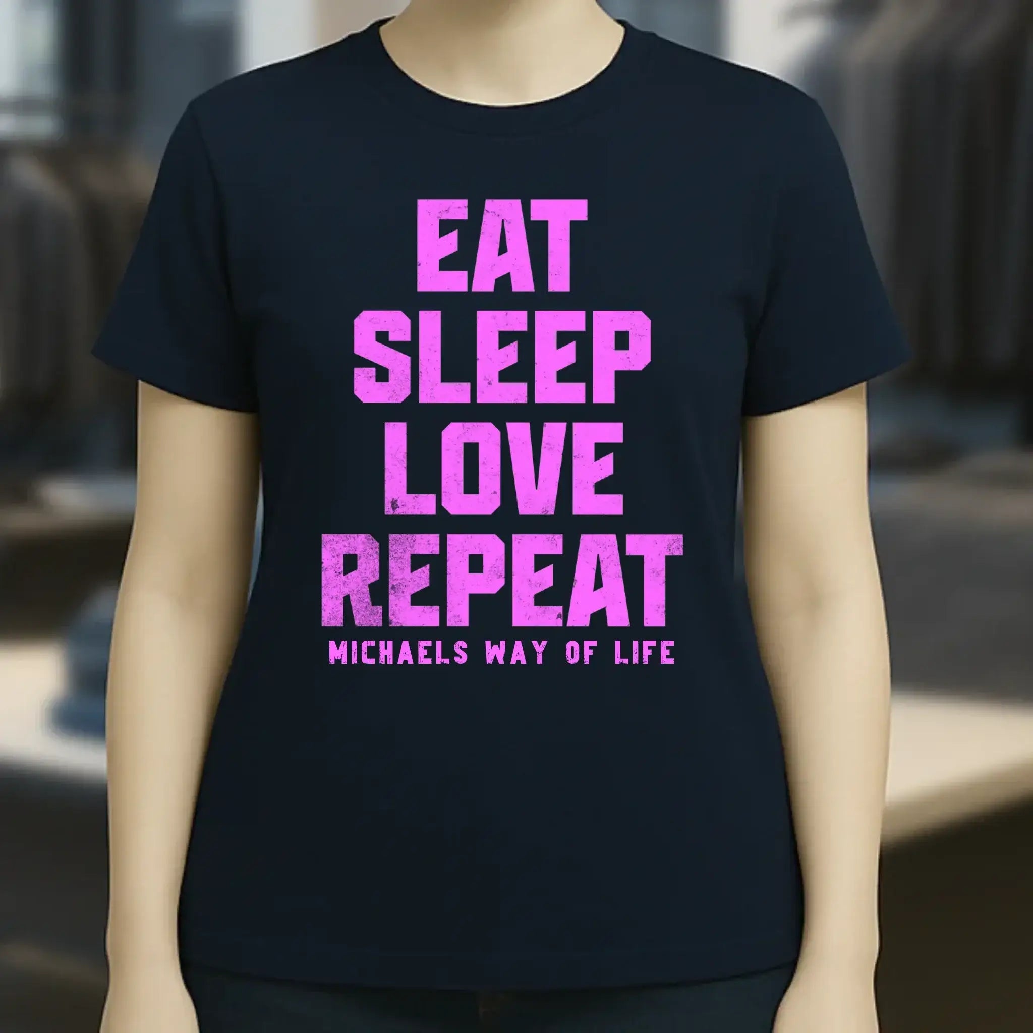 EAT SLEEP LOVE REPEAT + WUNSCHTEXT • Ladies Premium T-Shirt XS-2XL aus Bio-Baumwolle für Damen • Exklusivdesign • personalisiert