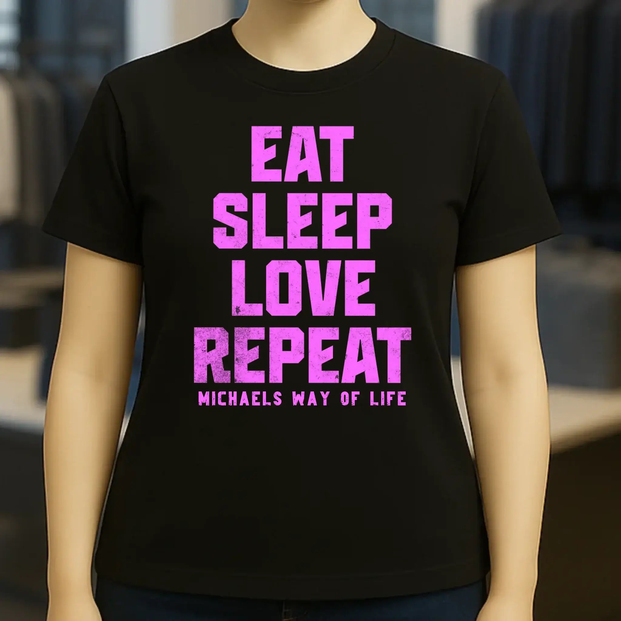 EAT SLEEP LOVE REPEAT + WUNSCHTEXT • Ladies Premium T-Shirt XS-2XL aus Bio-Baumwolle für Damen • Exklusivdesign • personalisiert