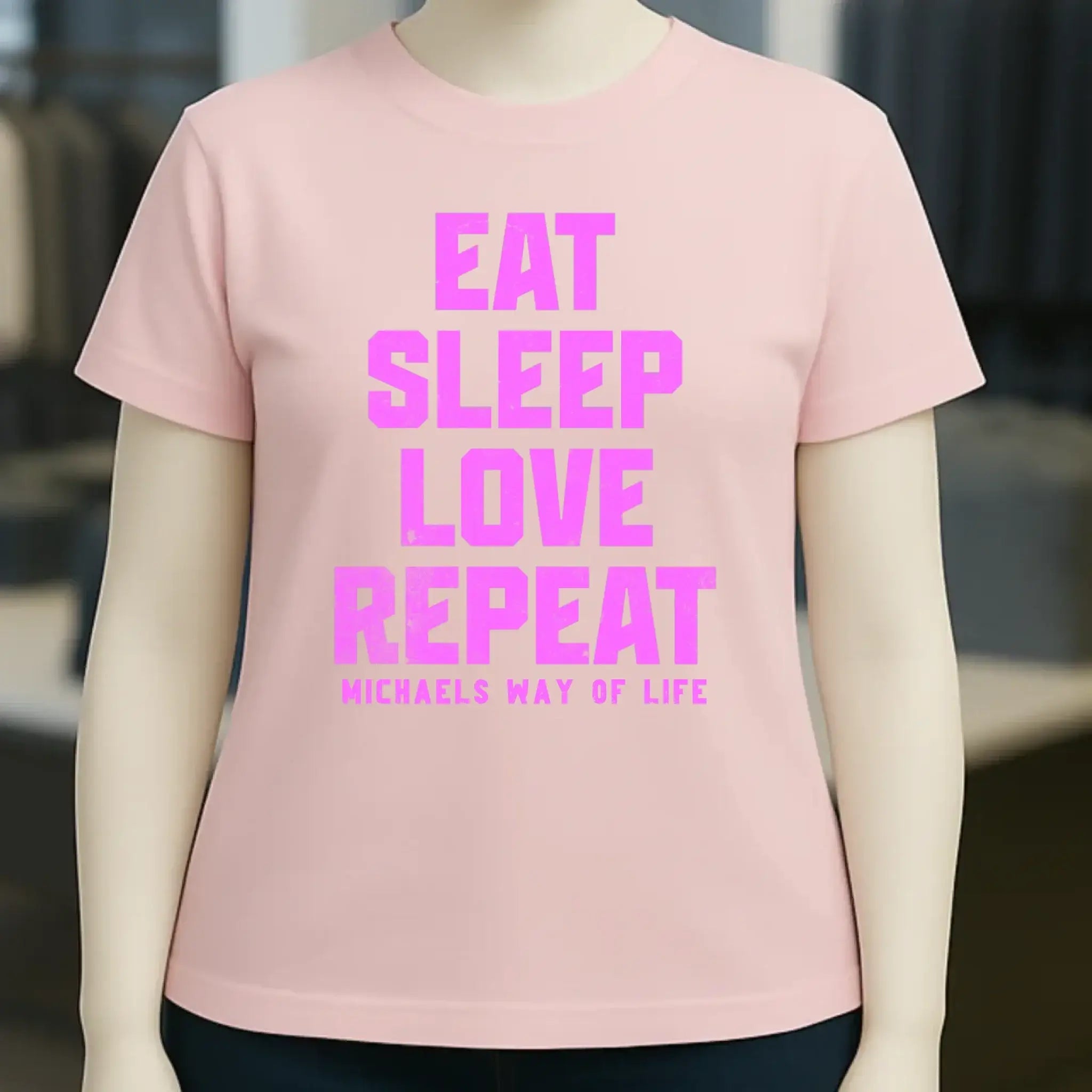 EAT SLEEP LOVE REPEAT + WUNSCHTEXT • Ladies Premium T-Shirt XS-2XL aus Bio-Baumwolle für Damen • Exklusivdesign • personalisiert