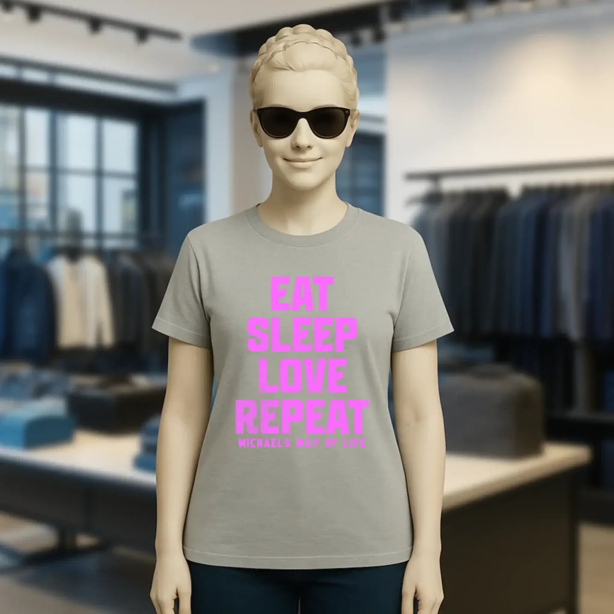 EAT SLEEP LOVE REPEAT + WUNSCHTEXT • Ladies Premium T-Shirt XS-2XL aus Bio-Baumwolle für Damen • Exklusivdesign • personalisiert