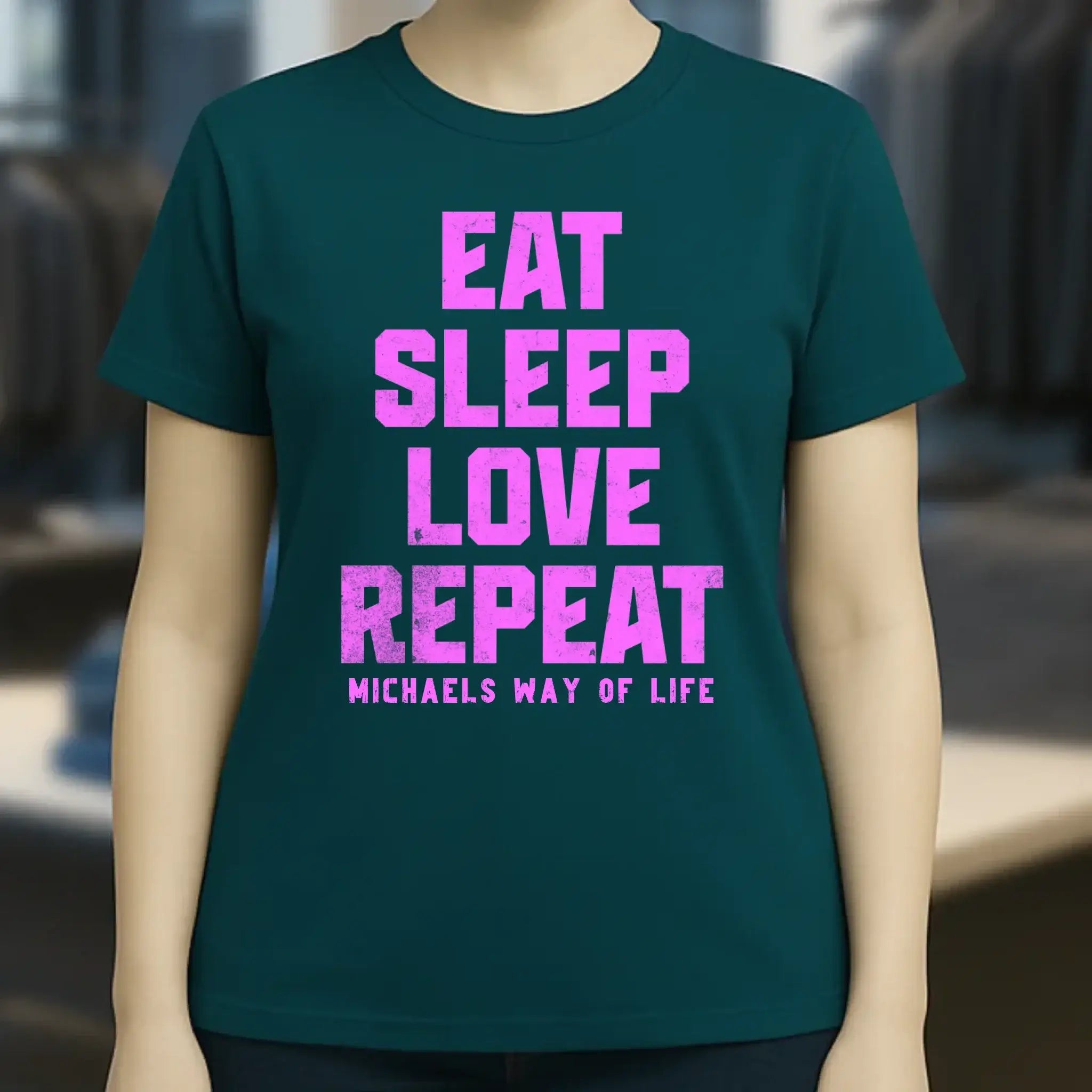 EAT SLEEP LOVE REPEAT + WUNSCHTEXT • Ladies Premium T-Shirt XS-2XL aus Bio-Baumwolle für Damen • Exklusivdesign • personalisiert