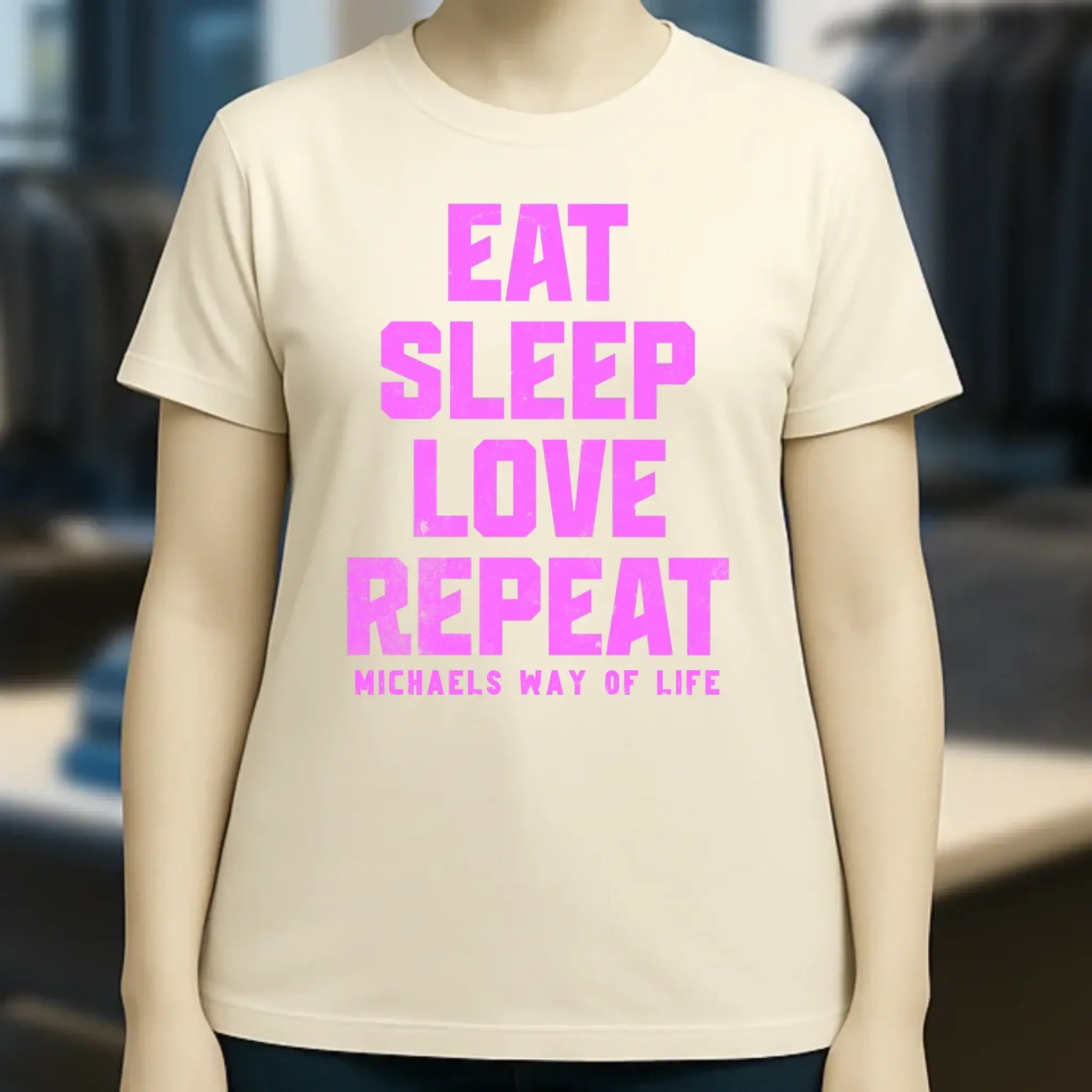 EAT SLEEP LOVE REPEAT + WUNSCHTEXT • Ladies Premium T-Shirt XS-2XL aus Bio-Baumwolle für Damen • Exklusivdesign • personalisiert