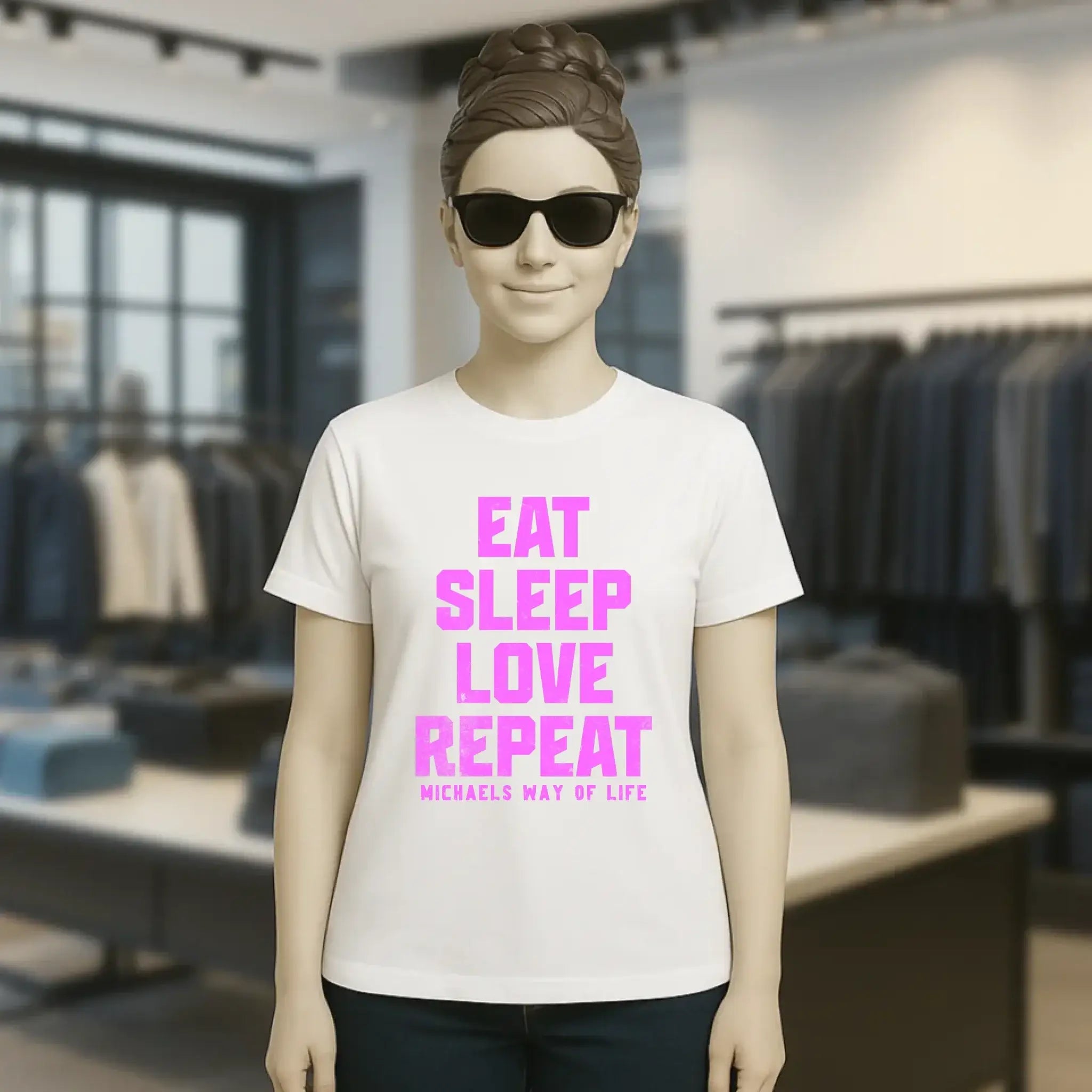 EAT SLEEP LOVE REPEAT + WUNSCHTEXT • Ladies Premium T-Shirt XS-2XL aus Bio-Baumwolle für Damen • Exklusivdesign • personalisiert