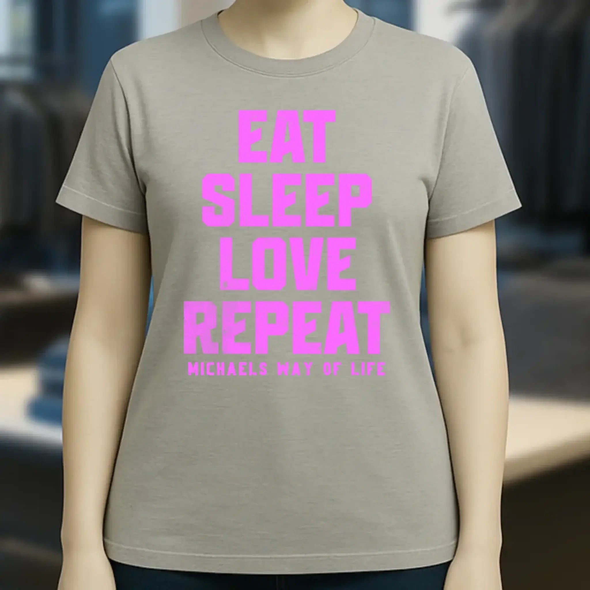 EAT SLEEP LOVE REPEAT + WUNSCHTEXT • Ladies Premium T-Shirt XS-2XL aus Bio-Baumwolle für Damen • Exklusivdesign • personalisiert