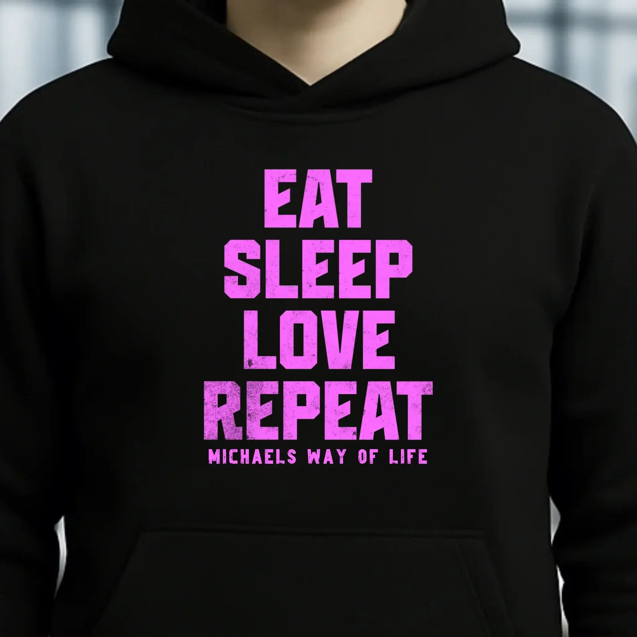 EAT SLEEP LOVE REPEAT + WUNSCHTEXT • Unisex Premium Hoodie XS-5XL aus Bio-Baumwolle für Damen & Herren • Exklusivdesign • personalisiert