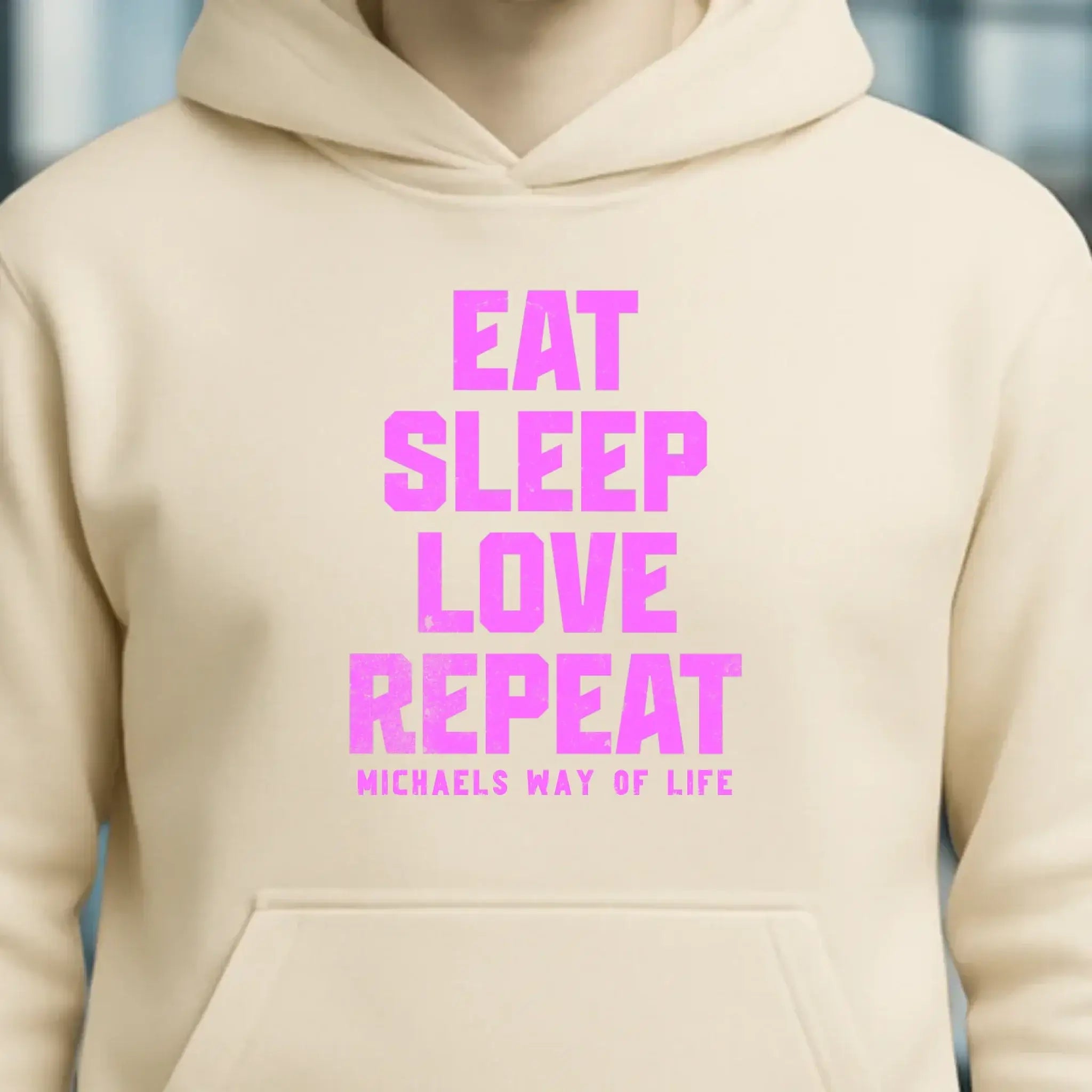 EAT SLEEP LOVE REPEAT + WUNSCHTEXT • Unisex Premium Hoodie XS-5XL aus Bio-Baumwolle für Damen & Herren • Exklusivdesign • personalisiert