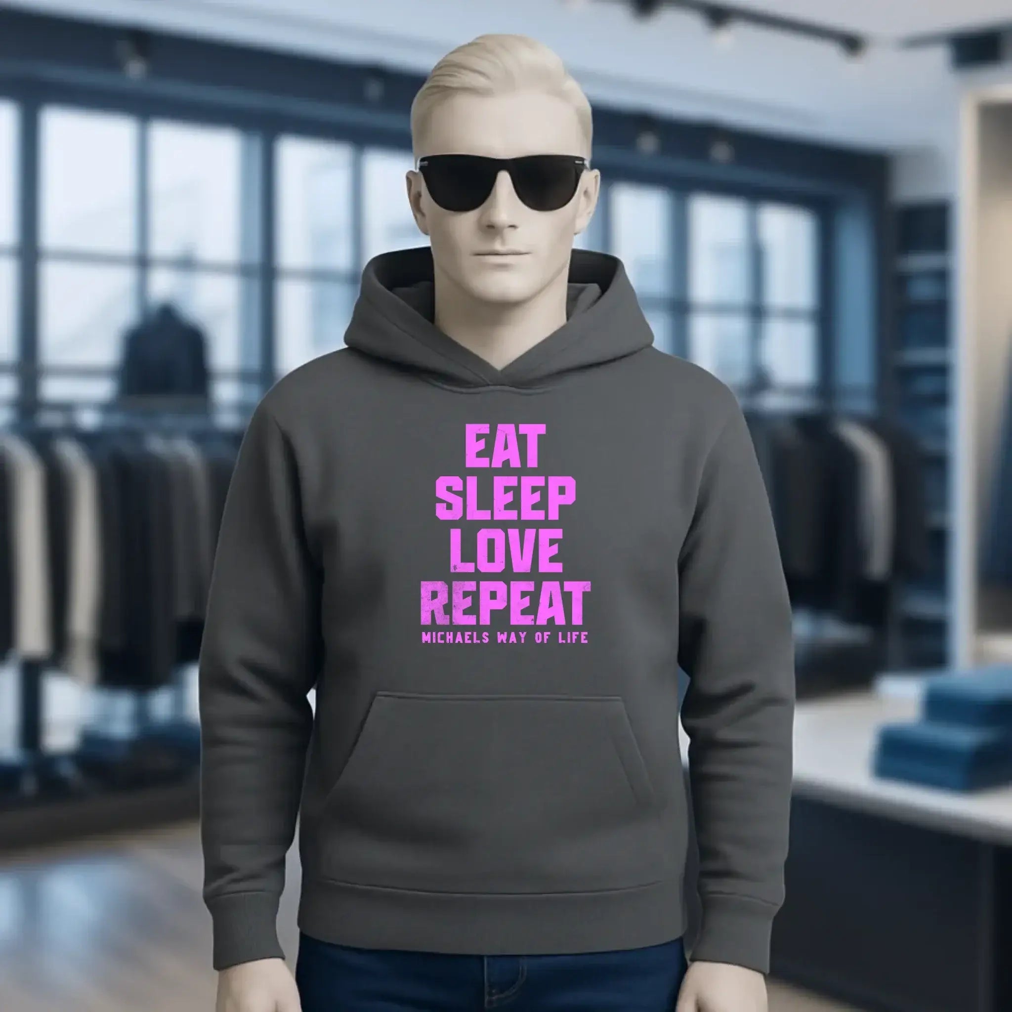 EAT SLEEP LOVE REPEAT + WUNSCHTEXT • Unisex Premium Hoodie XS-5XL aus Bio-Baumwolle für Damen & Herren • Exklusivdesign • personalisiert