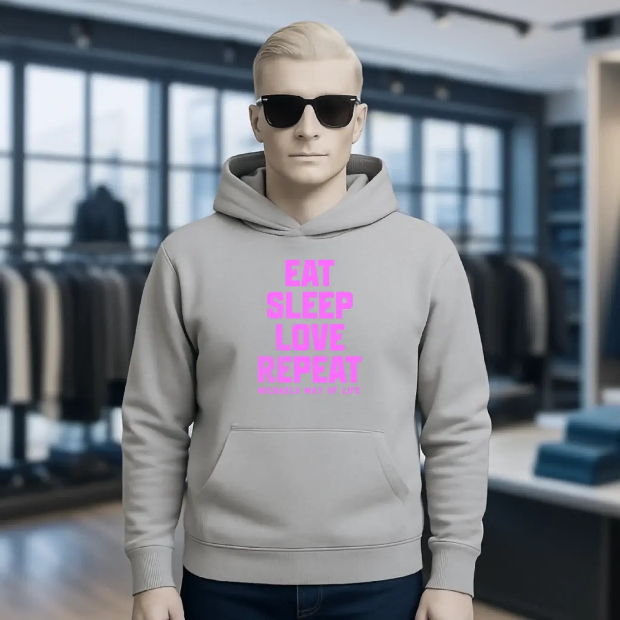 EAT SLEEP LOVE REPEAT + WUNSCHTEXT • Unisex Premium Hoodie XS-5XL aus Bio-Baumwolle für Damen & Herren • Exklusivdesign • personalisiert