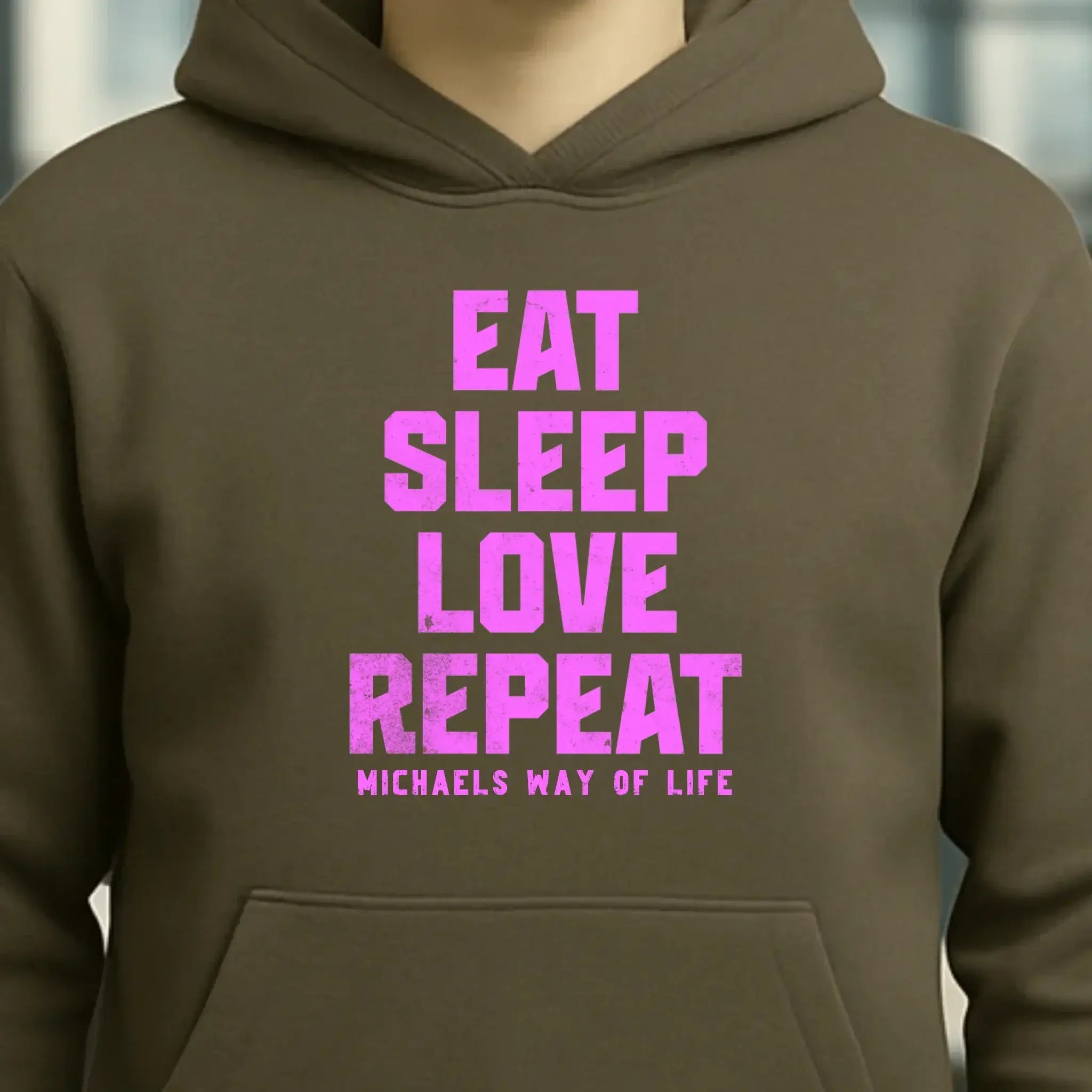 EAT SLEEP LOVE REPEAT + WUNSCHTEXT • Unisex Premium Hoodie XS-5XL aus Bio-Baumwolle für Damen & Herren • Exklusivdesign • personalisiert