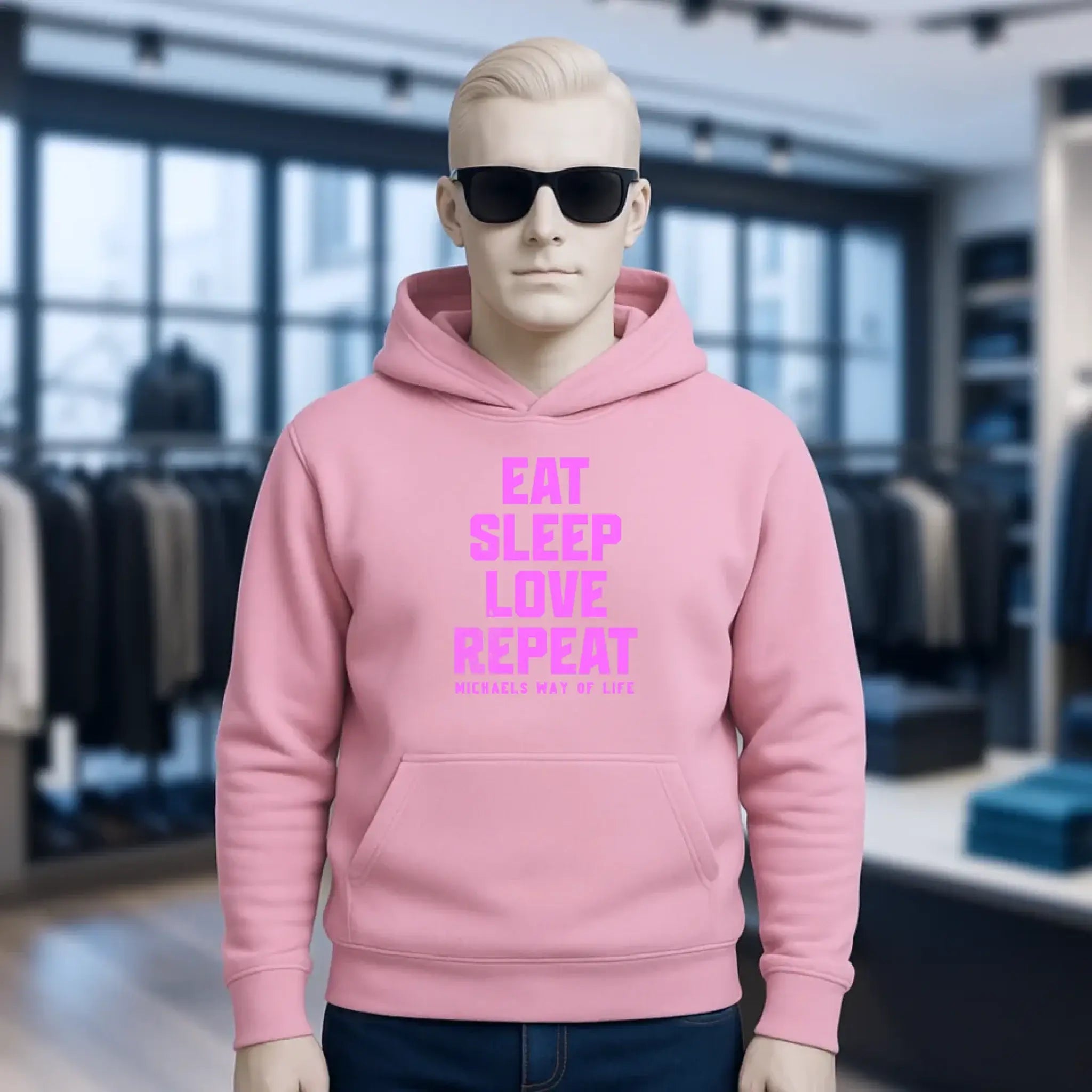 EAT SLEEP LOVE REPEAT + WUNSCHTEXT • Unisex Premium Hoodie XS-5XL aus Bio-Baumwolle für Damen & Herren • Exklusivdesign • personalisiert
