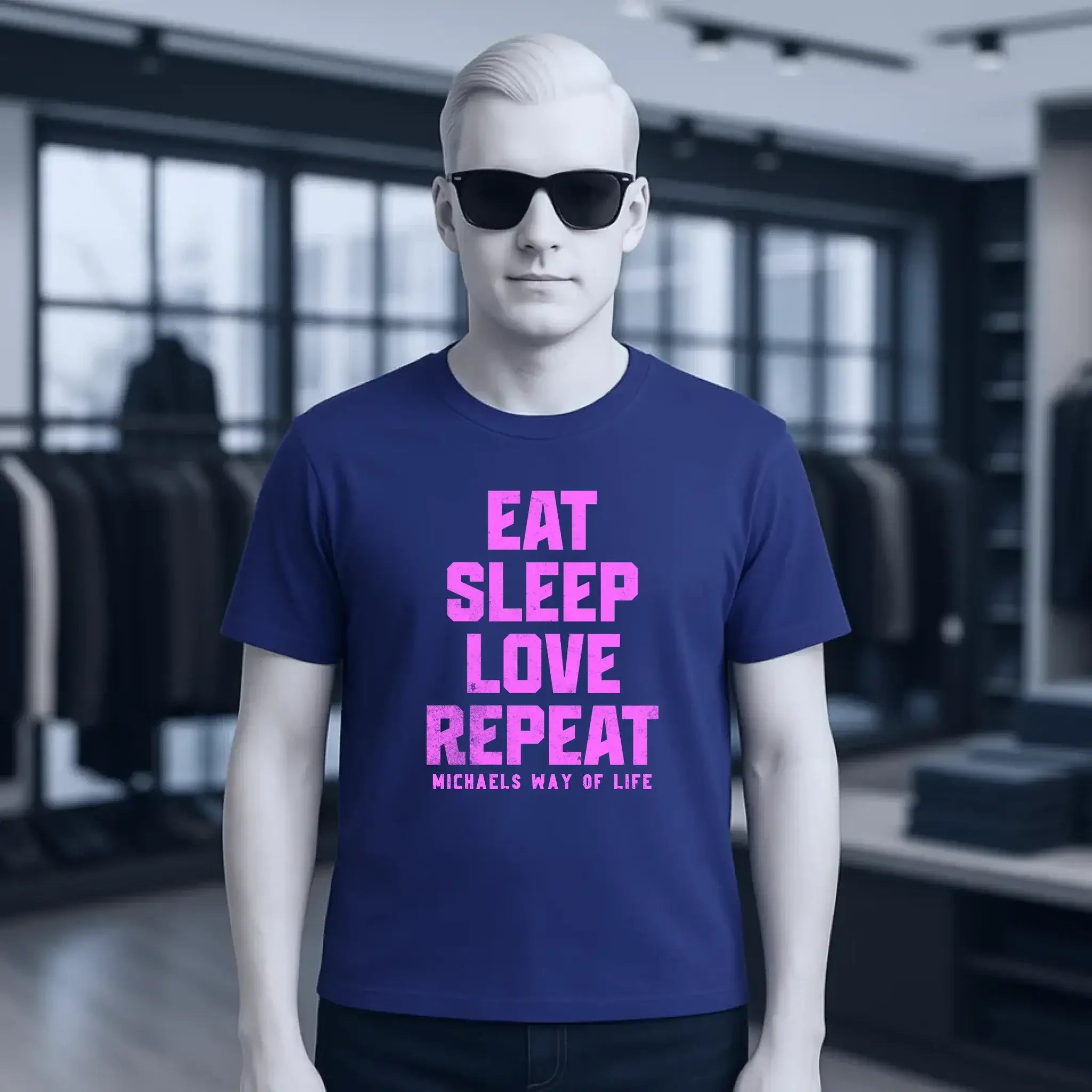 EAT SLEEP LOVE REPEAT + WUNSCHTEXT • Unisex Premium T-Shirt XS-5XL aus Bio-Baumwolle für Damen & Herren • Exklusivdesign • personalisiert
