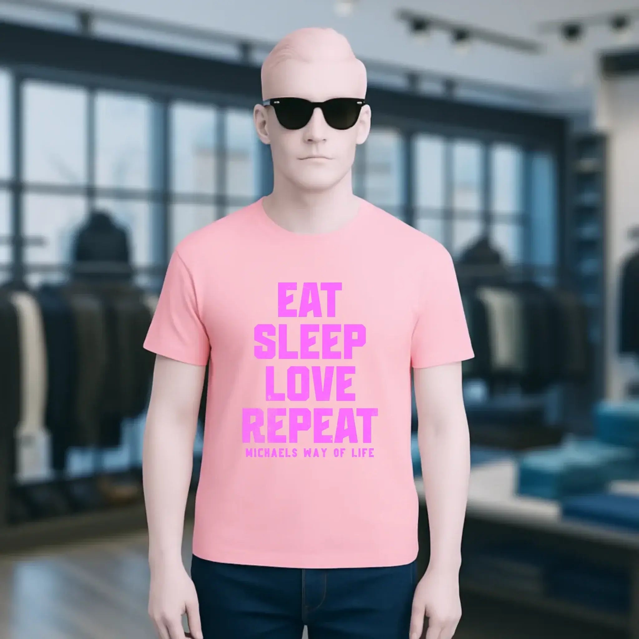 EAT SLEEP LOVE REPEAT + WUNSCHTEXT • Unisex Premium T-Shirt XS-5XL aus Bio-Baumwolle für Damen & Herren • Exklusivdesign • personalisiert