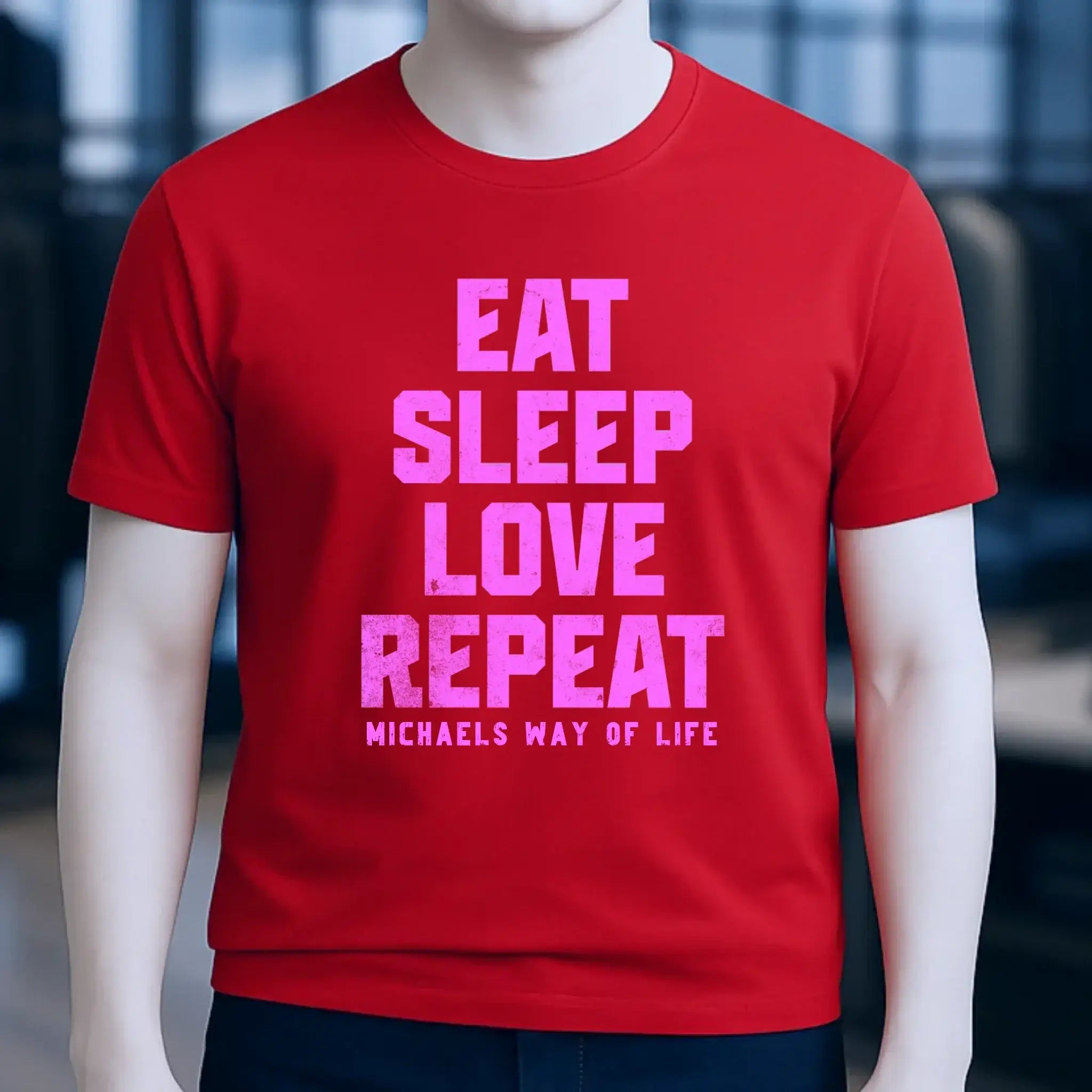 EAT SLEEP LOVE REPEAT + WUNSCHTEXT • Unisex Premium T-Shirt XS-5XL aus Bio-Baumwolle für Damen & Herren • Exklusivdesign • personalisiert