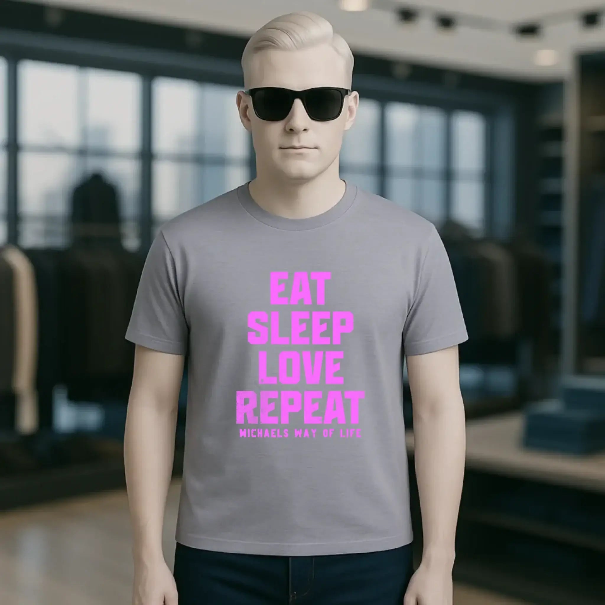 EAT SLEEP LOVE REPEAT + WUNSCHTEXT • Unisex Premium T-Shirt XS-5XL aus Bio-Baumwolle für Damen & Herren • Exklusivdesign • personalisiert