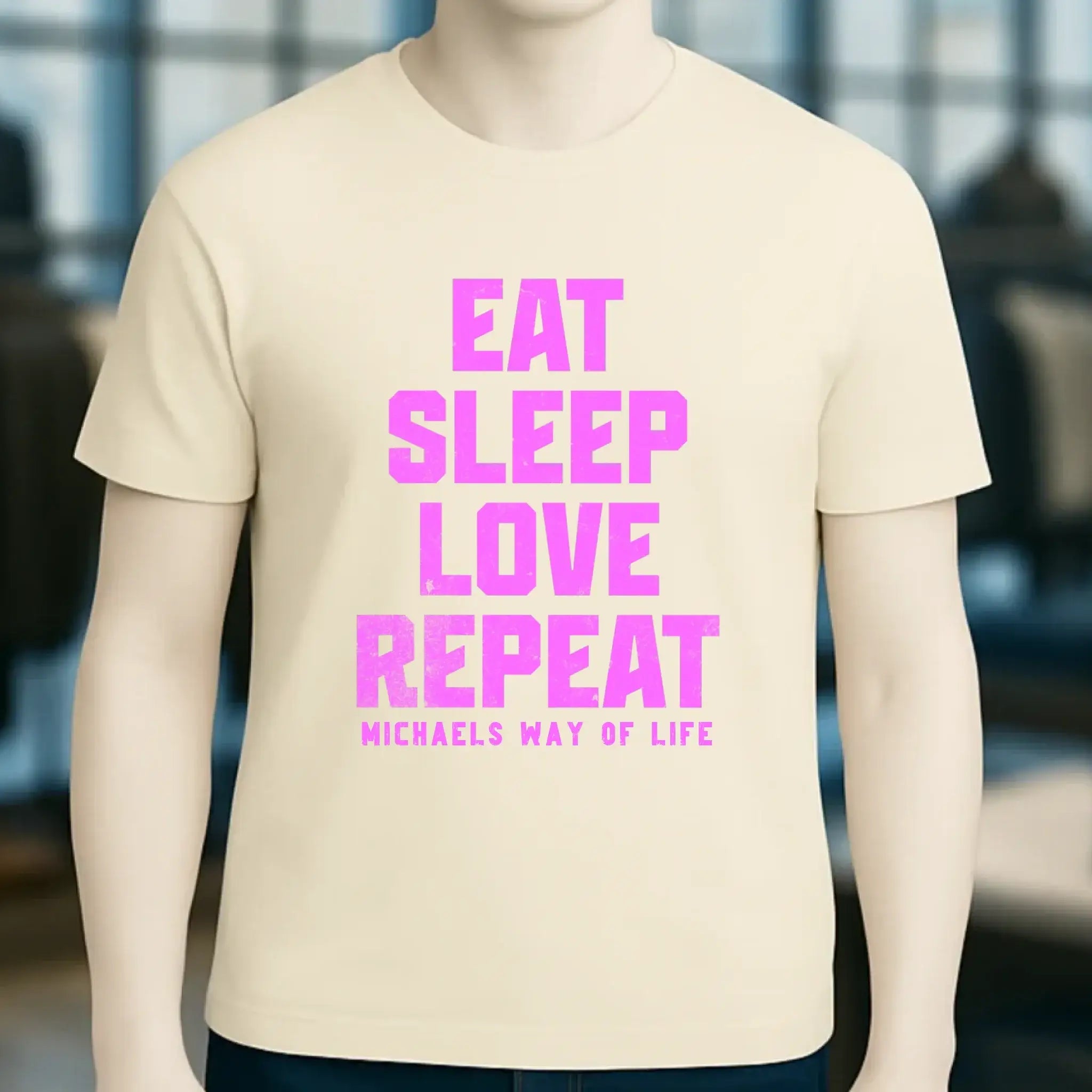 EAT SLEEP LOVE REPEAT + WUNSCHTEXT • Unisex Premium T-Shirt XS-5XL aus Bio-Baumwolle für Damen & Herren • Exklusivdesign • personalisiert
