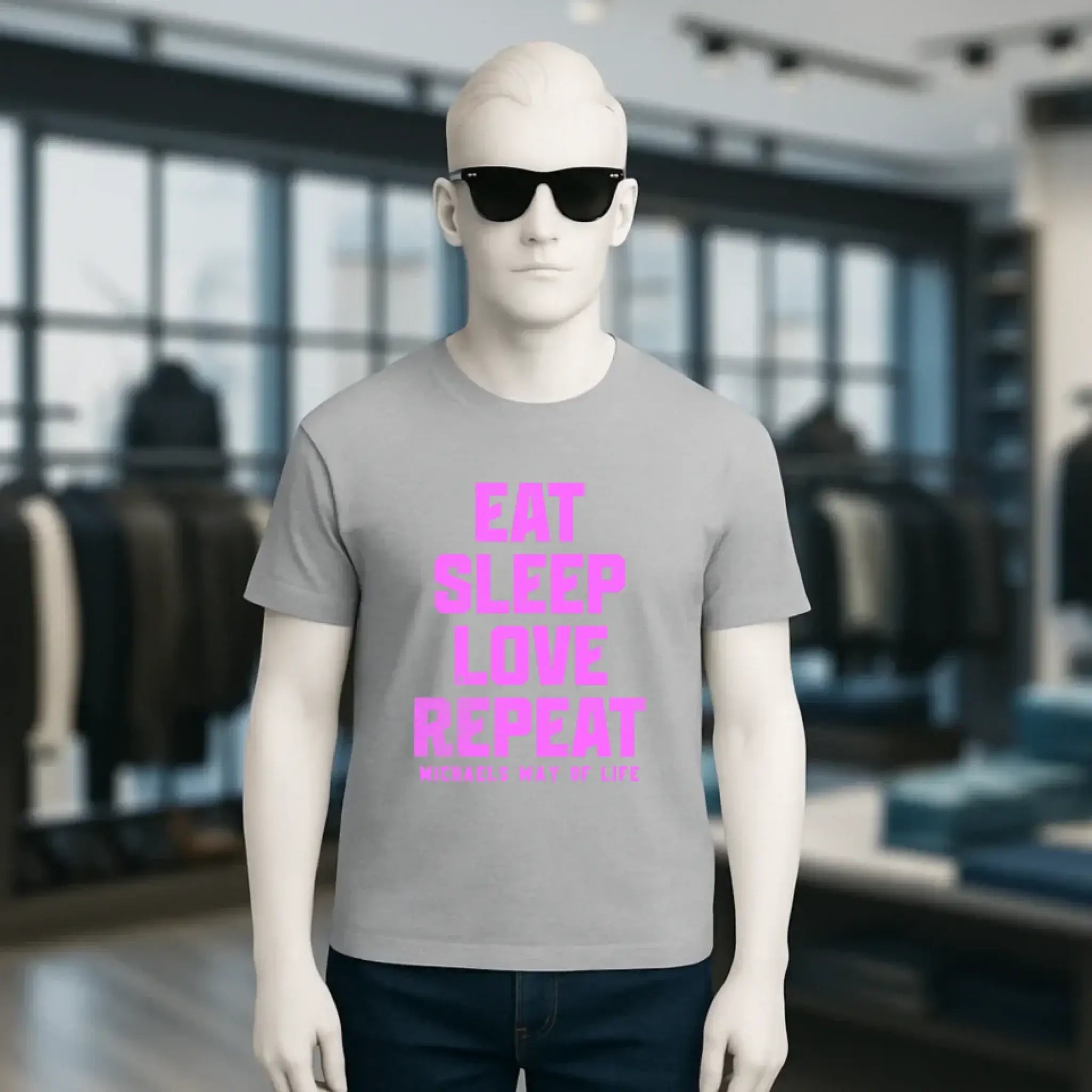 EAT SLEEP LOVE REPEAT + WUNSCHTEXT • Unisex Premium T-Shirt XS-5XL aus Bio-Baumwolle für Damen & Herren • Exklusivdesign • personalisiert