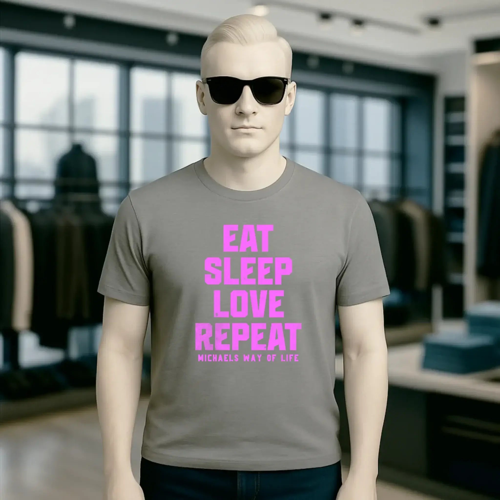 EAT SLEEP LOVE REPEAT + WUNSCHTEXT • Unisex Premium T-Shirt XS-5XL aus Bio-Baumwolle für Damen & Herren • Exklusivdesign • personalisiert