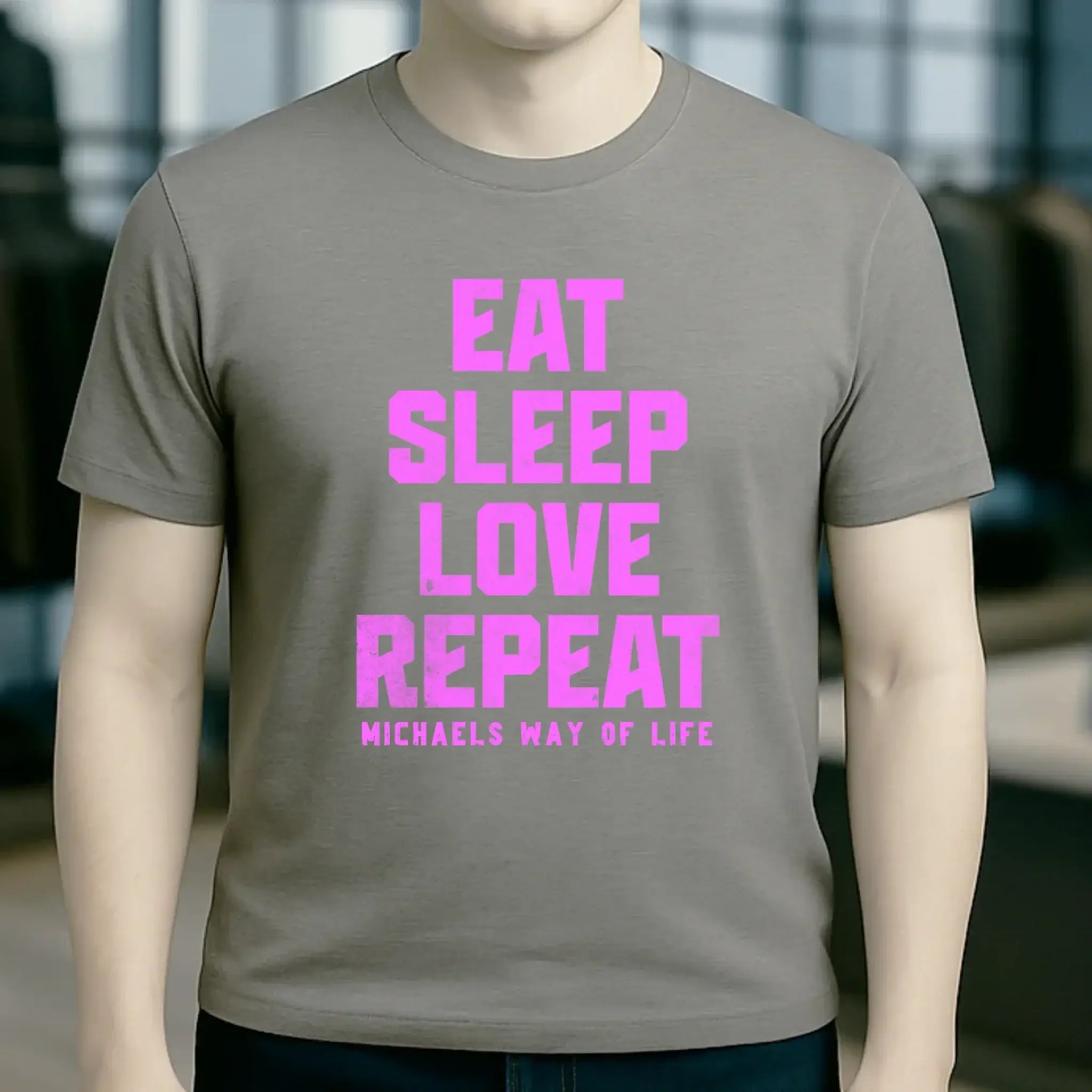 EAT SLEEP LOVE REPEAT + WUNSCHTEXT • Unisex Premium T-Shirt XS-5XL aus Bio-Baumwolle für Damen & Herren • Exklusivdesign • personalisiert