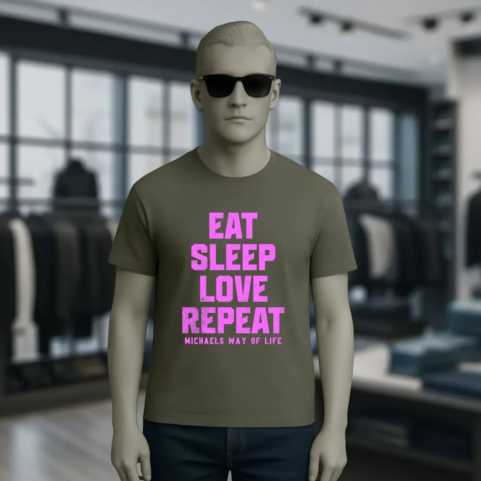 EAT SLEEP LOVE REPEAT + WUNSCHTEXT • Unisex Premium T-Shirt XS-5XL aus Bio-Baumwolle für Damen & Herren • Exklusivdesign • personalisiert