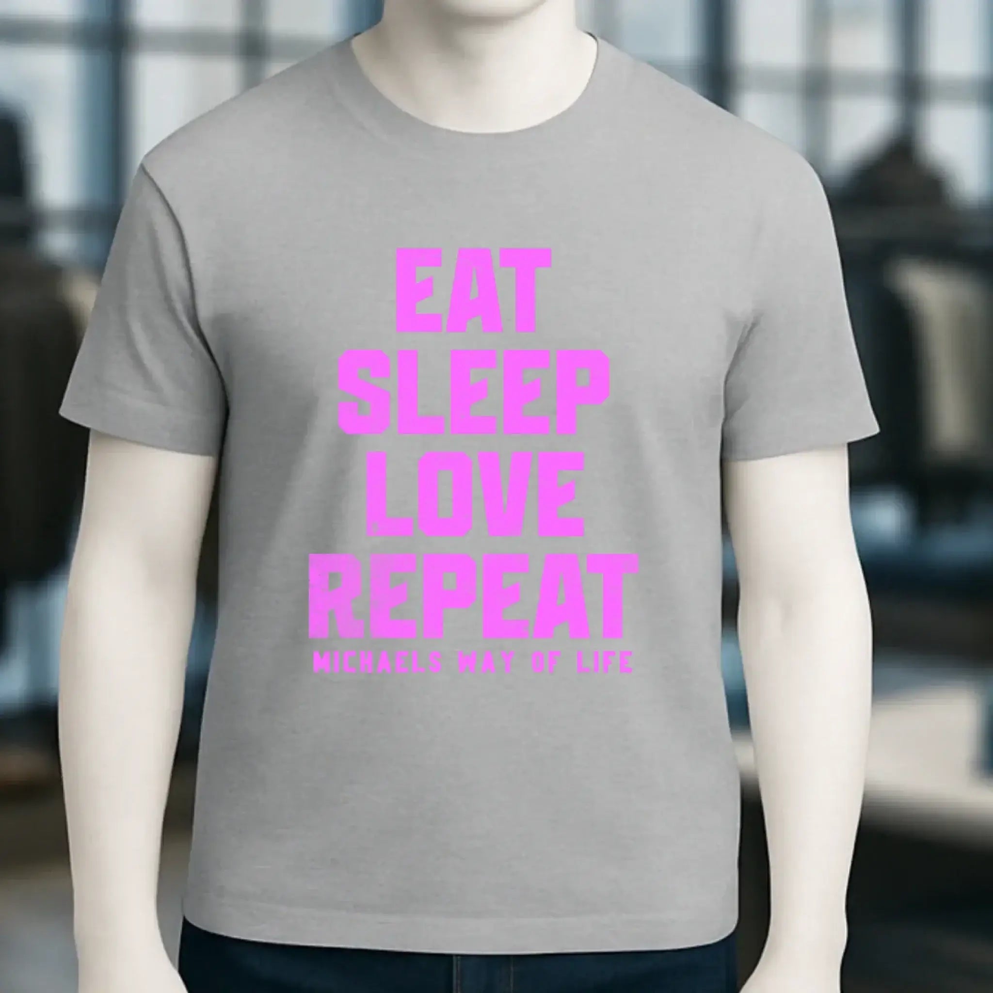 EAT SLEEP LOVE REPEAT + WUNSCHTEXT • Unisex Premium T-Shirt XS-5XL aus Bio-Baumwolle für Damen & Herren • Exklusivdesign • personalisiert