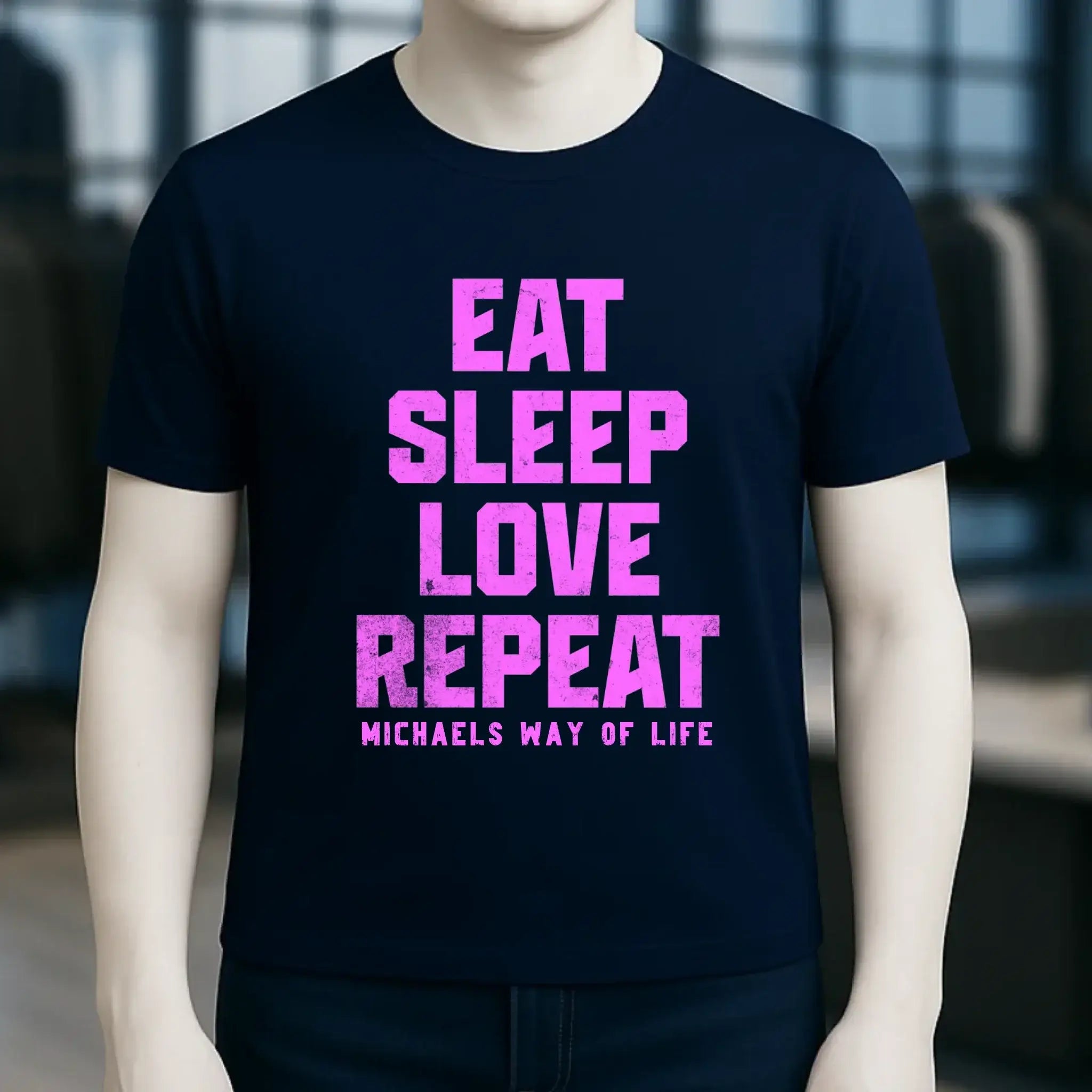 EAT SLEEP LOVE REPEAT + WUNSCHTEXT • Unisex Premium T-Shirt XS-5XL aus Bio-Baumwolle für Damen & Herren • Exklusivdesign • personalisiert