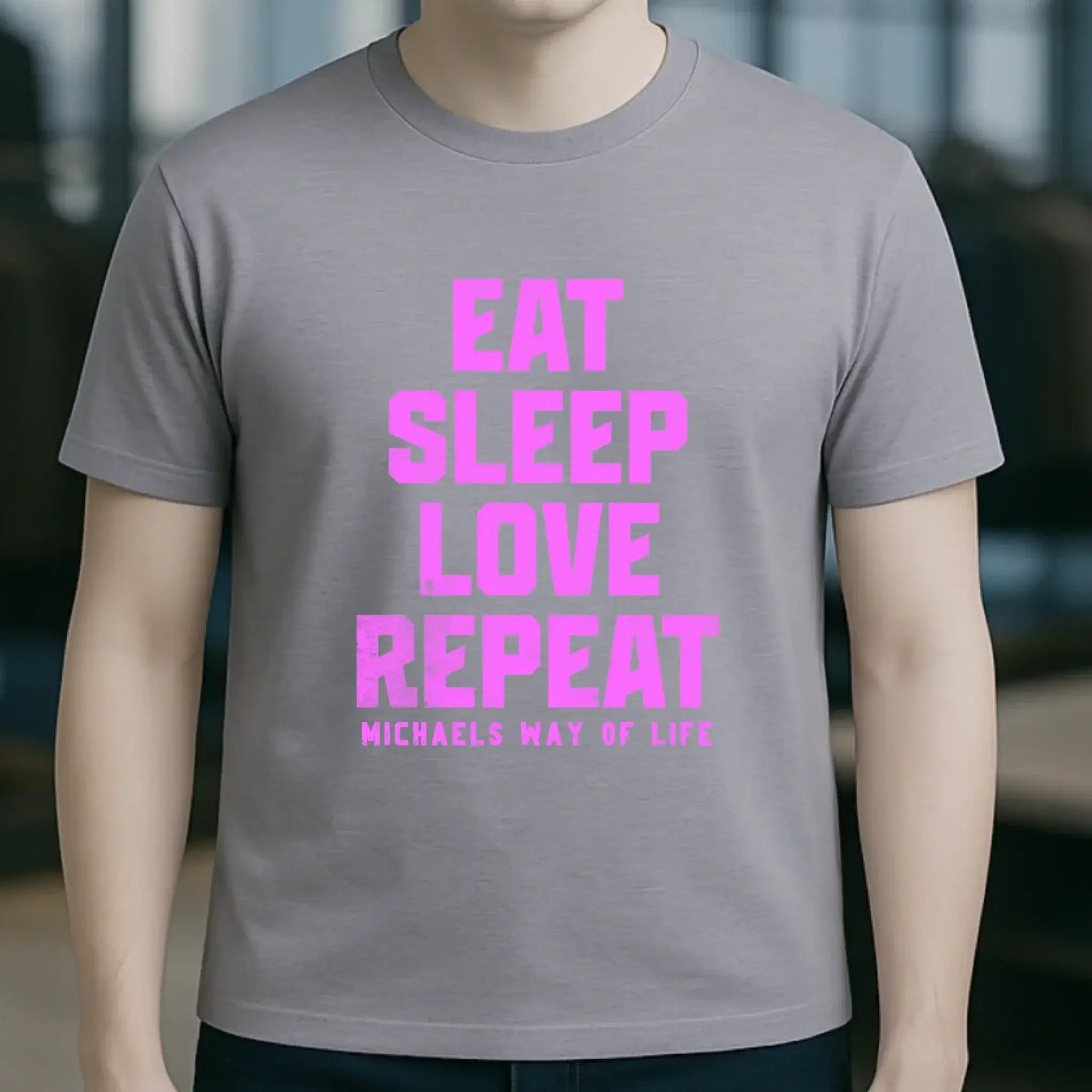 EAT SLEEP LOVE REPEAT + WUNSCHTEXT • Unisex Premium T-Shirt XS-5XL aus Bio-Baumwolle für Damen & Herren • Exklusivdesign • personalisiert