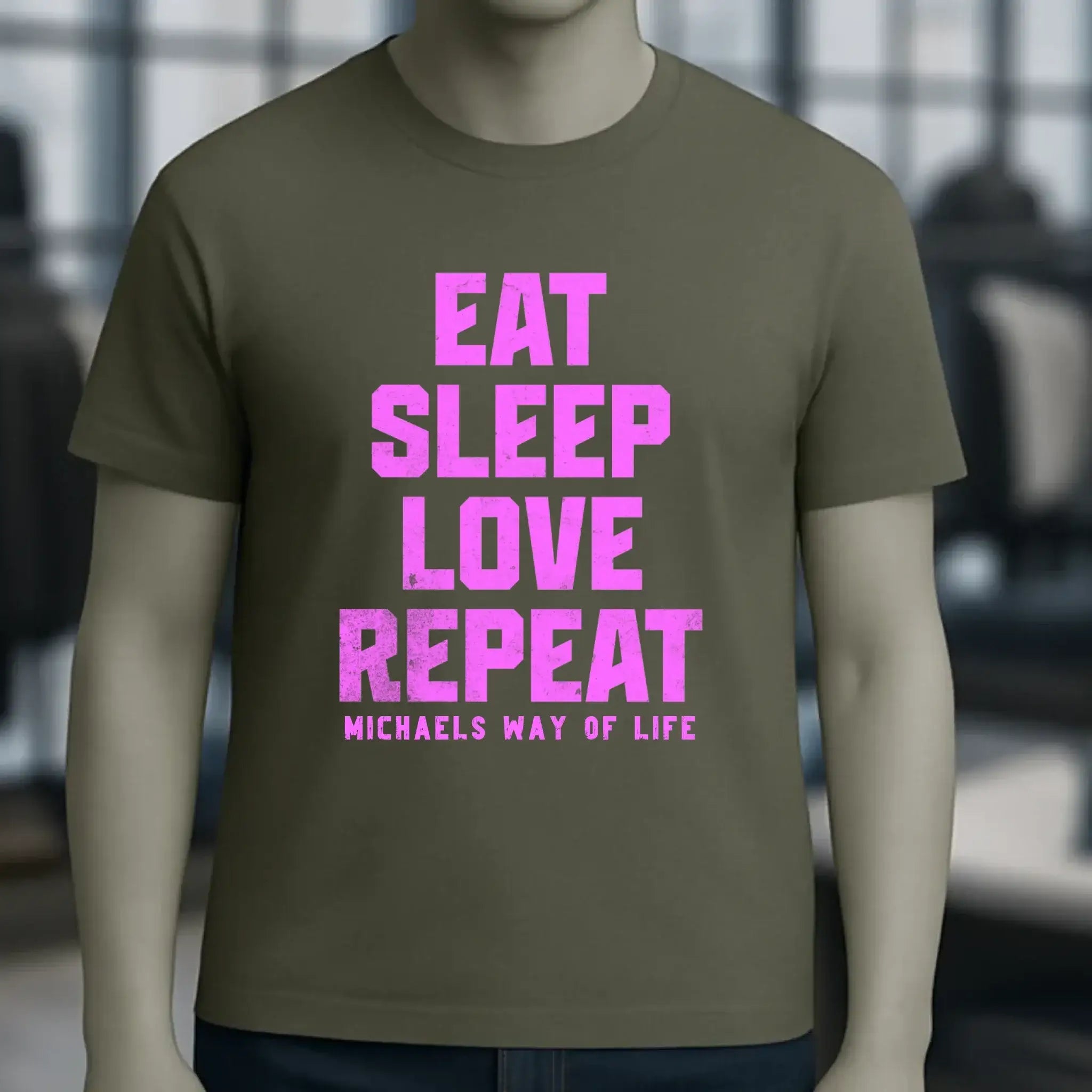 EAT SLEEP LOVE REPEAT + WUNSCHTEXT • Unisex Premium T-Shirt XS-5XL aus Bio-Baumwolle für Damen & Herren • Exklusivdesign • personalisiert