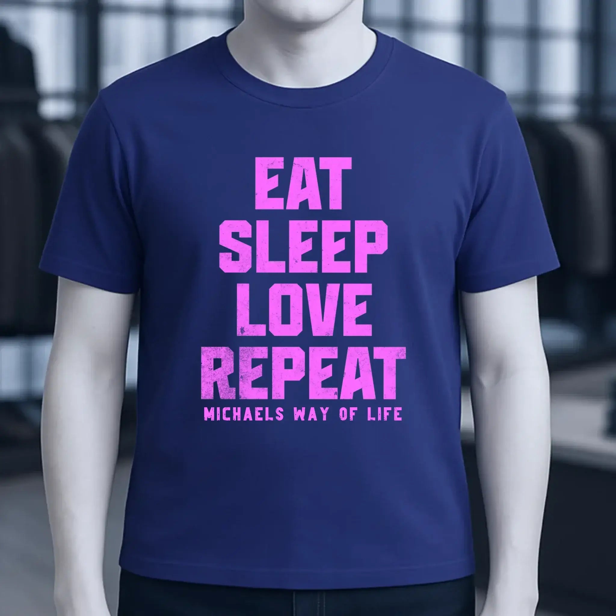 EAT SLEEP LOVE REPEAT + WUNSCHTEXT • Unisex Premium T-Shirt XS-5XL aus Bio-Baumwolle für Damen & Herren • Exklusivdesign • personalisiert