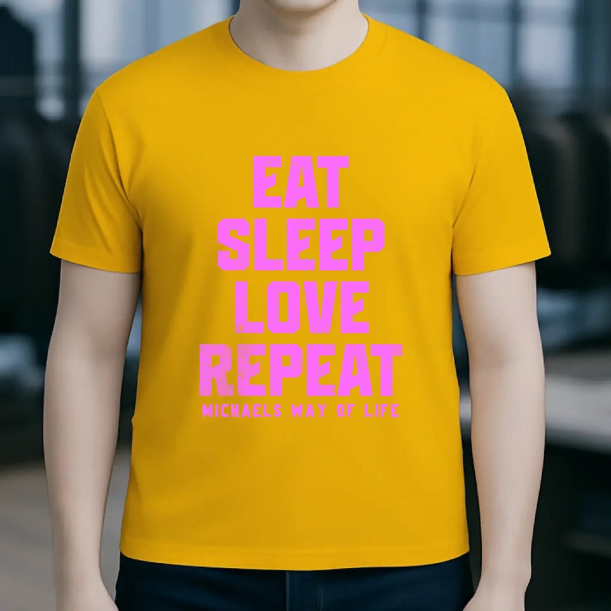 EAT SLEEP LOVE REPEAT + WUNSCHTEXT • Unisex Premium T-Shirt XS-5XL aus Bio-Baumwolle für Damen & Herren • Exklusivdesign • personalisiert