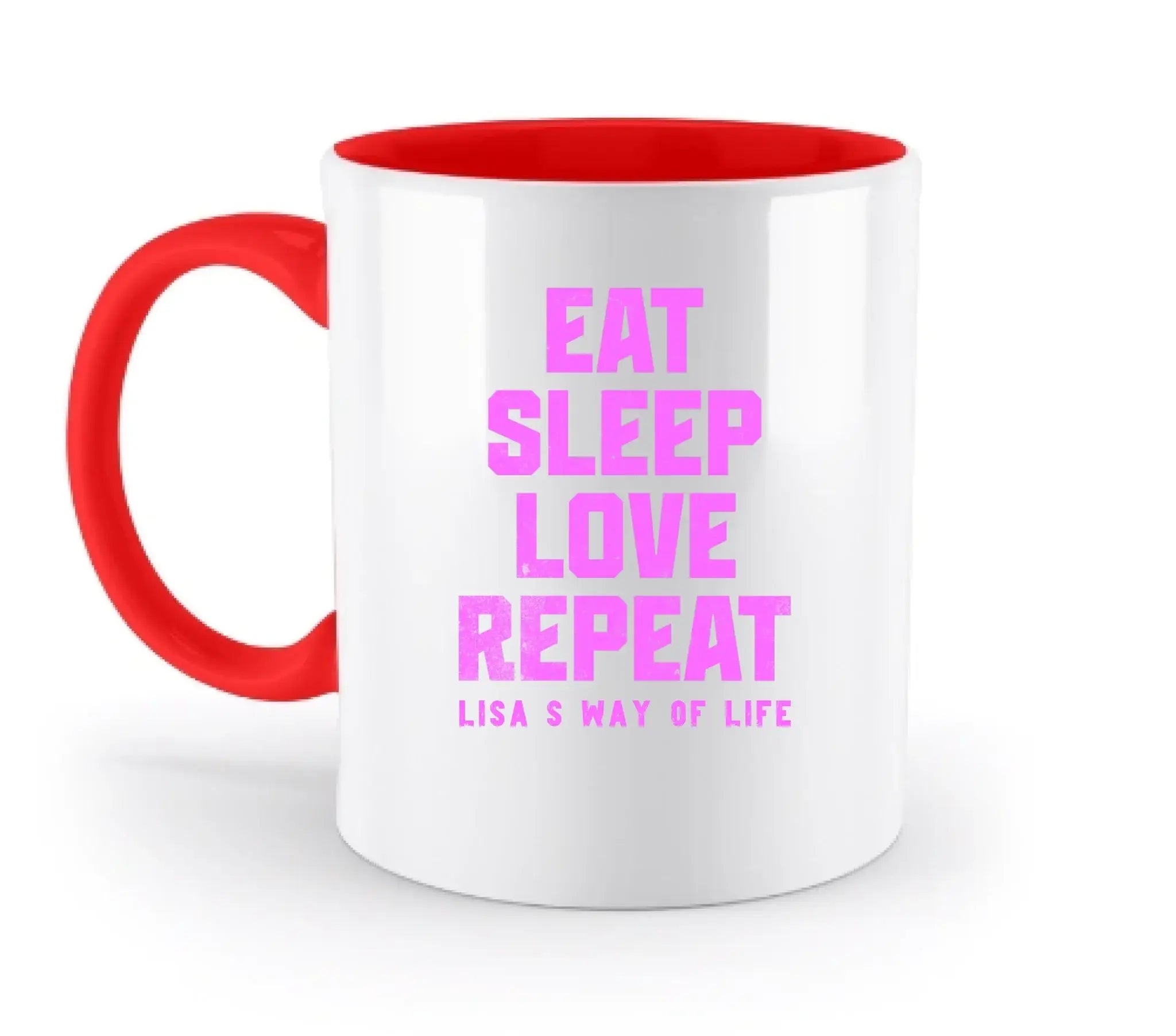 EAT SLEEP LOVE REPEAT + WUNSCHTEXT • zweifarbige Tasse • Exklusivdesign • personalisiert
