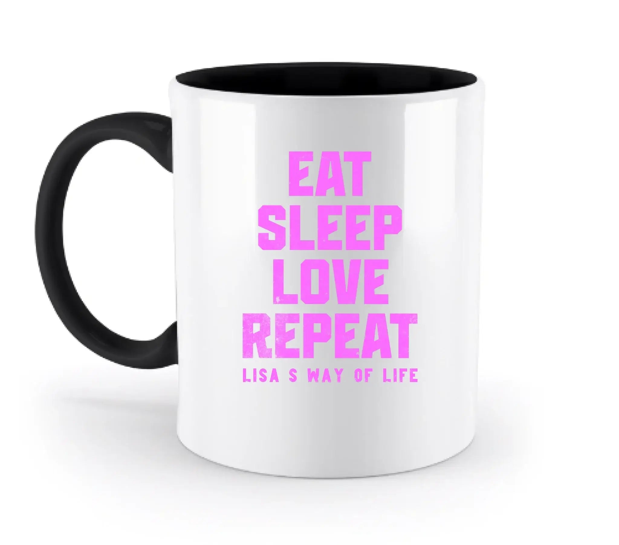 EAT SLEEP LOVE REPEAT + WUNSCHTEXT • zweifarbige Tasse • Exklusivdesign • personalisiert