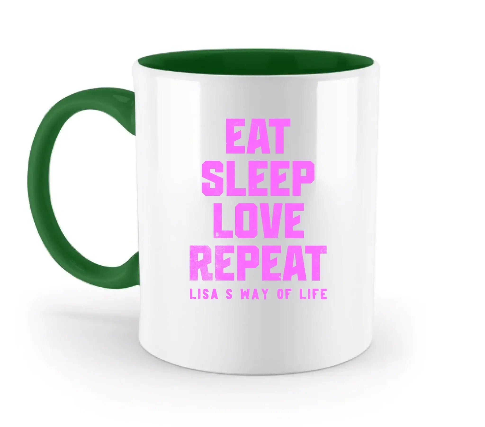 EAT SLEEP LOVE REPEAT + WUNSCHTEXT • zweifarbige Tasse • Exklusivdesign • personalisiert