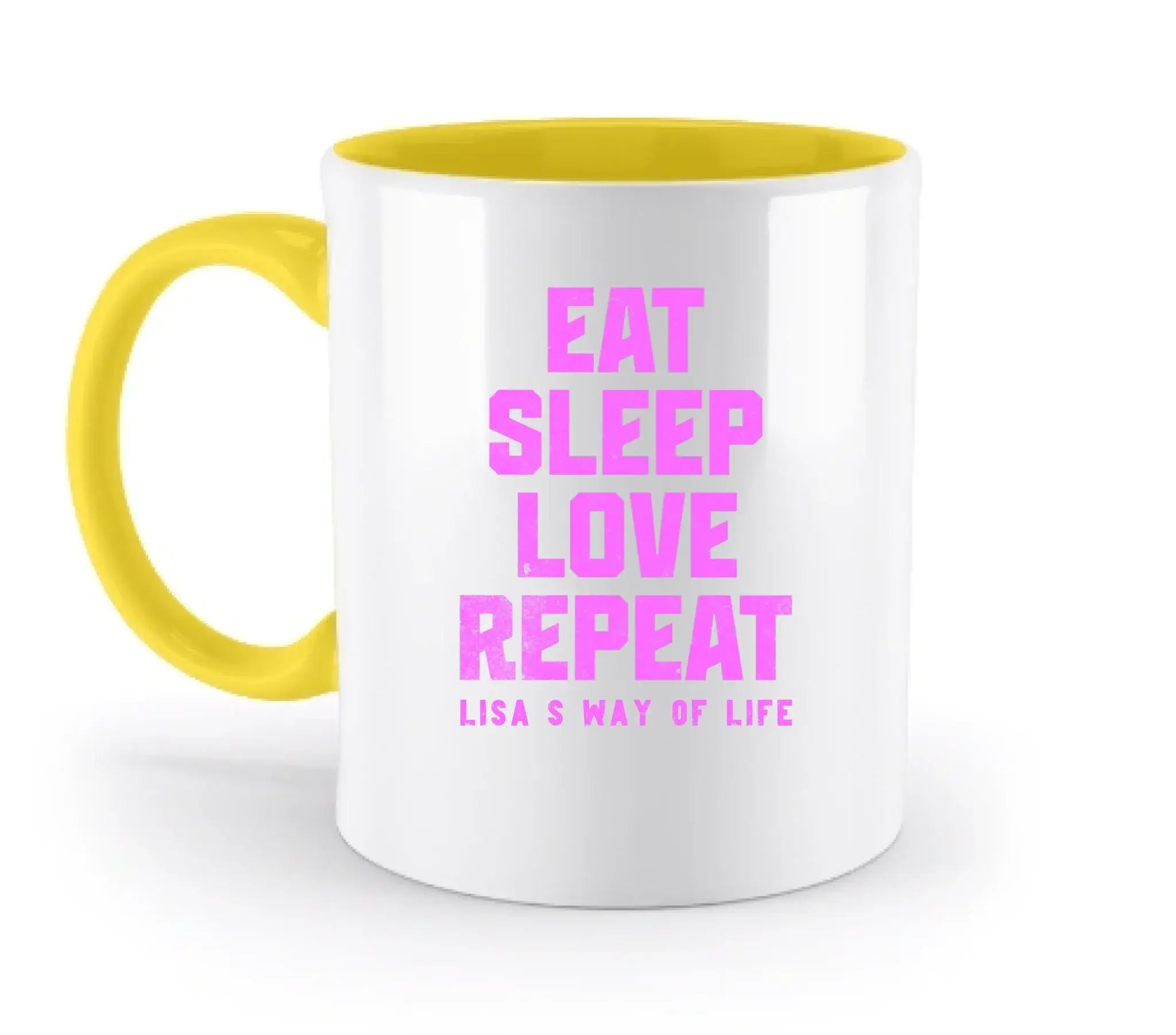 EAT SLEEP LOVE REPEAT + WUNSCHTEXT • zweifarbige Tasse • Exklusivdesign • personalisiert