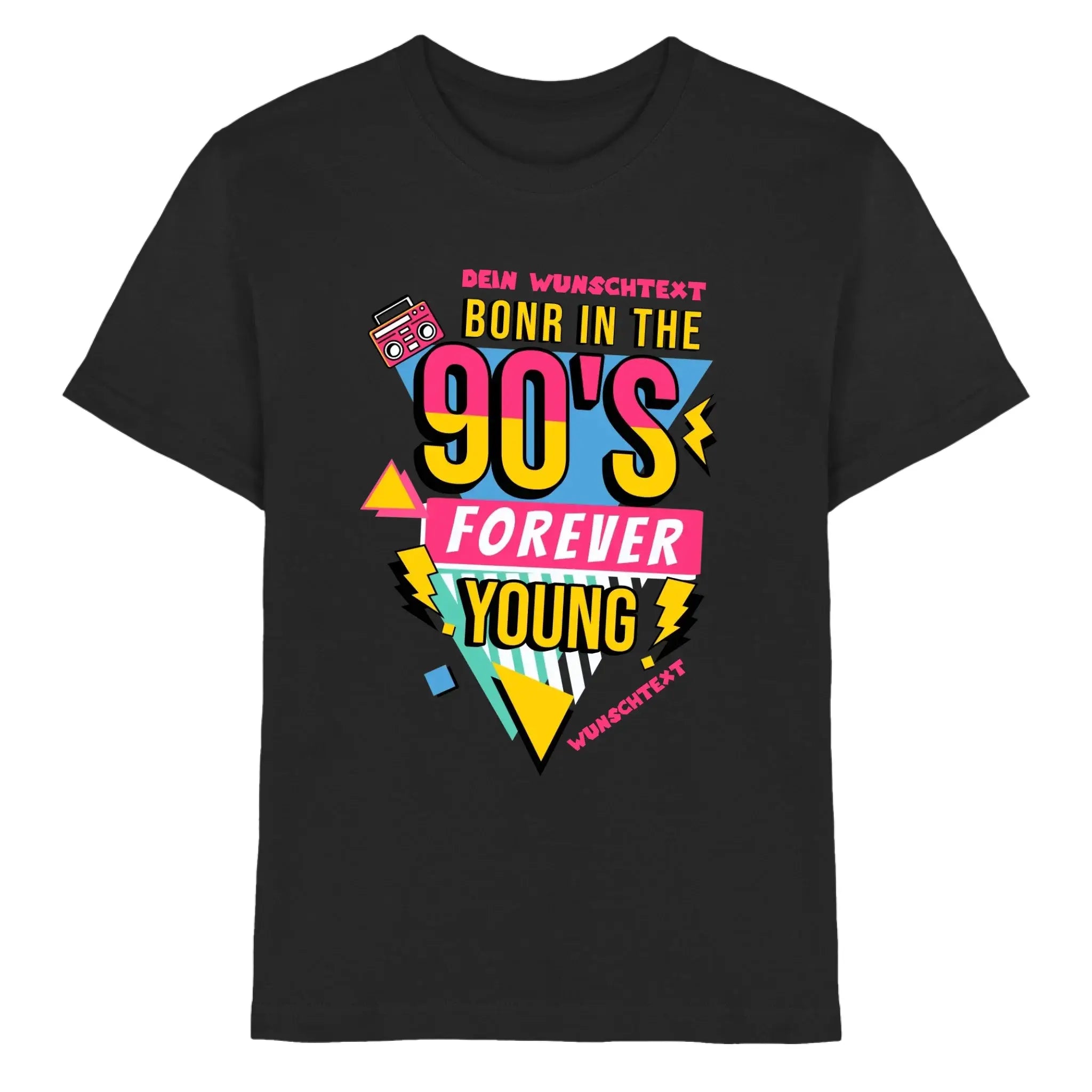 Schwarzes baumwoll t shirt mit buntem 90er jahre grafikprint aus der boombox statement collection retro style