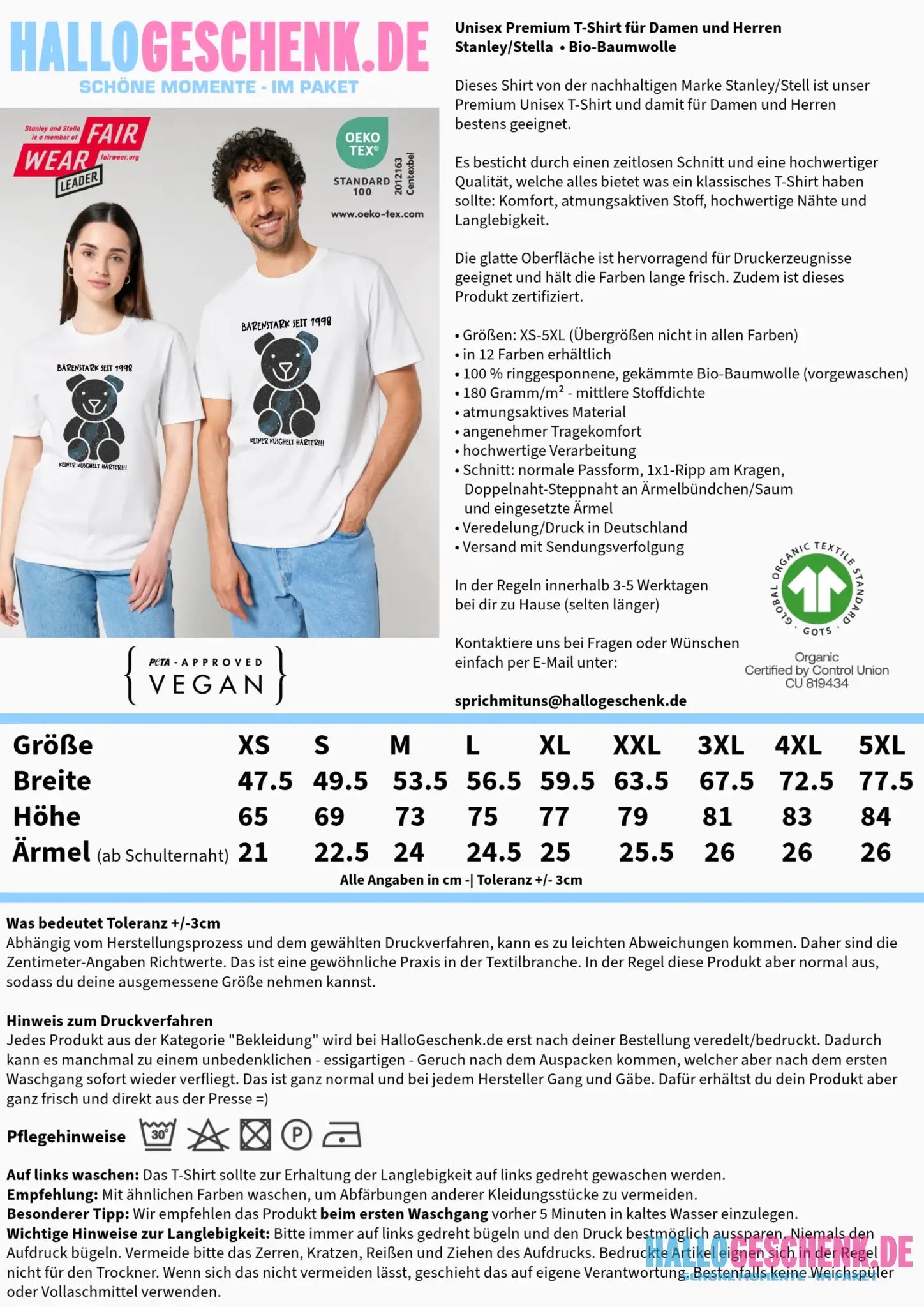Echte Sternenkarte als Teddybär + Text • Unisex Premium T-Shirt XS-5XL aus Bio-Baumwolle für Damen & Herren