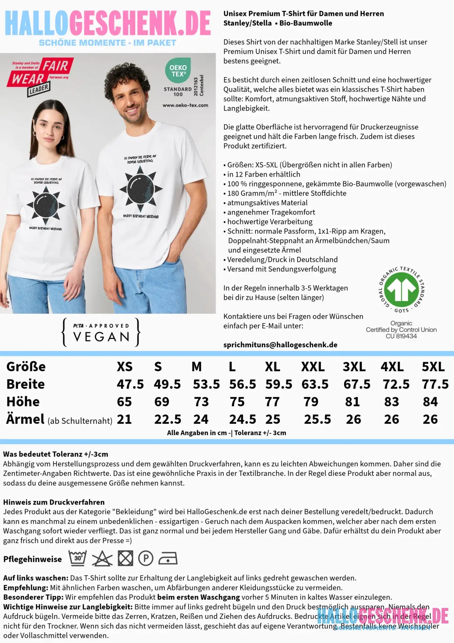 Echte Sternenkarte in Sonnenform mit Ort/Zeit und deinem Text • Unisex Premium T-Shirt XS-5XL aus Bio-Baumwolle