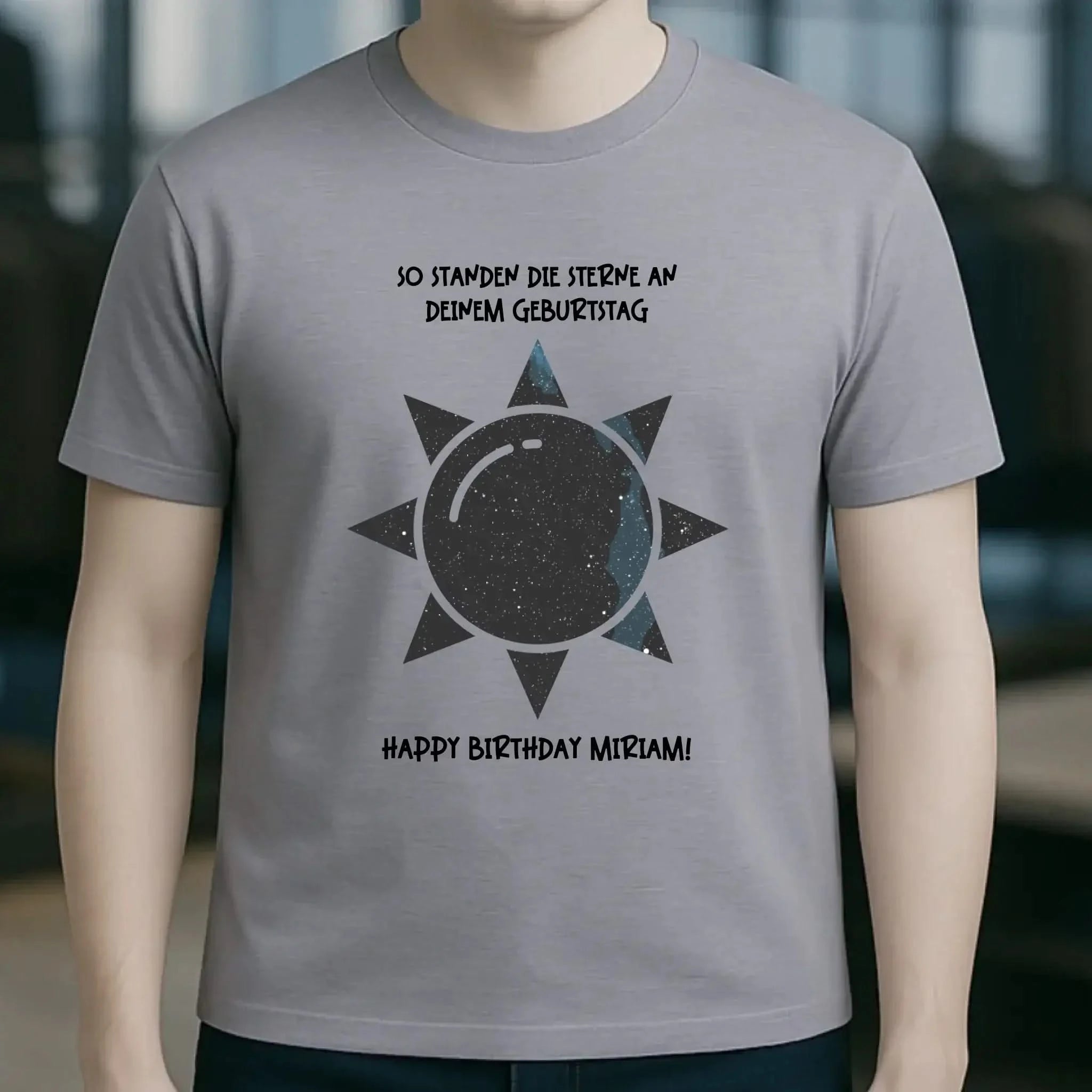 Echte Sternenkarte in Sonnenform mit Ort/Zeit und deinem Text • Unisex Premium T-Shirt XS-5XL aus Bio-Baumwolle für Damen & Herren • Exklusivdesign • personalisiert