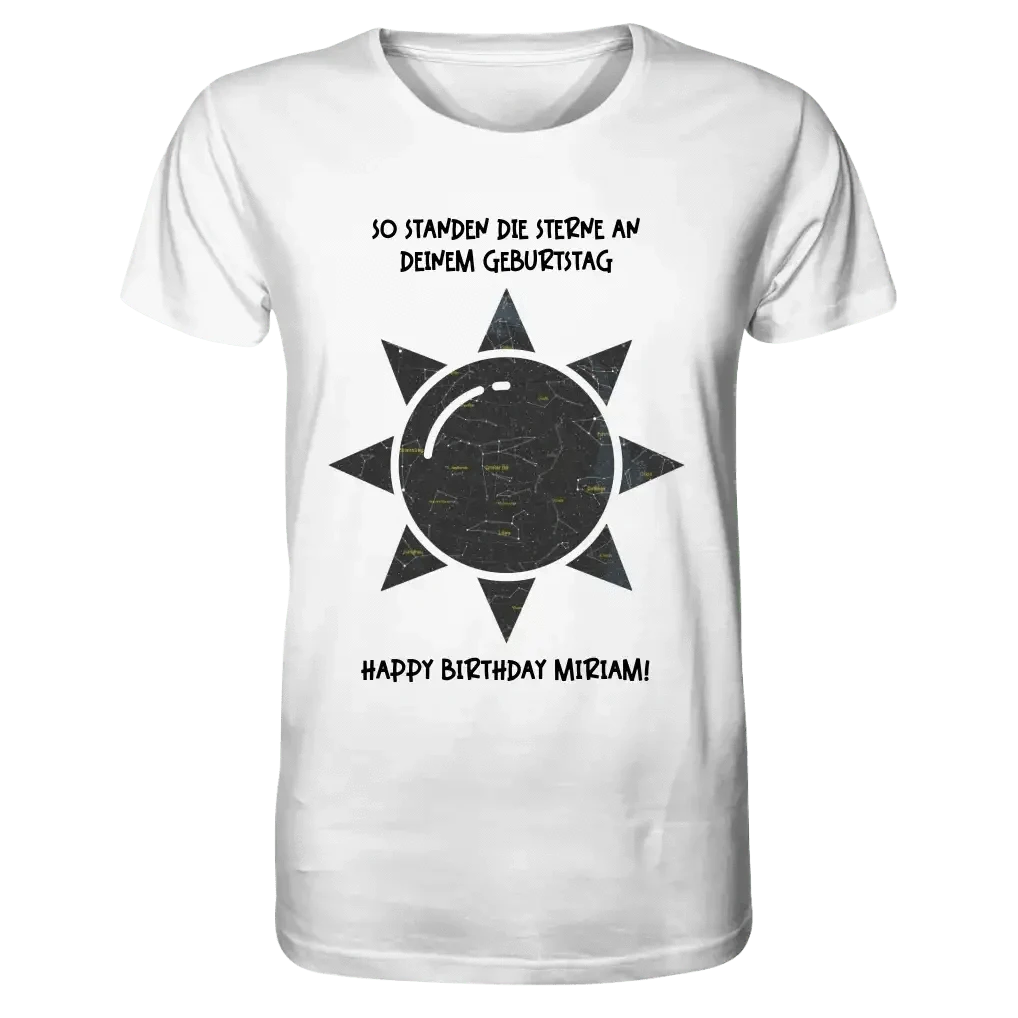 Echte Sternenkarte in Sonnenform mit Ort/Zeit und deinem Text • Unisex Premium T-Shirt XS-5XL aus Bio-Baumwolle für Damen & Herren • Exklusivdesign • personalisiert
