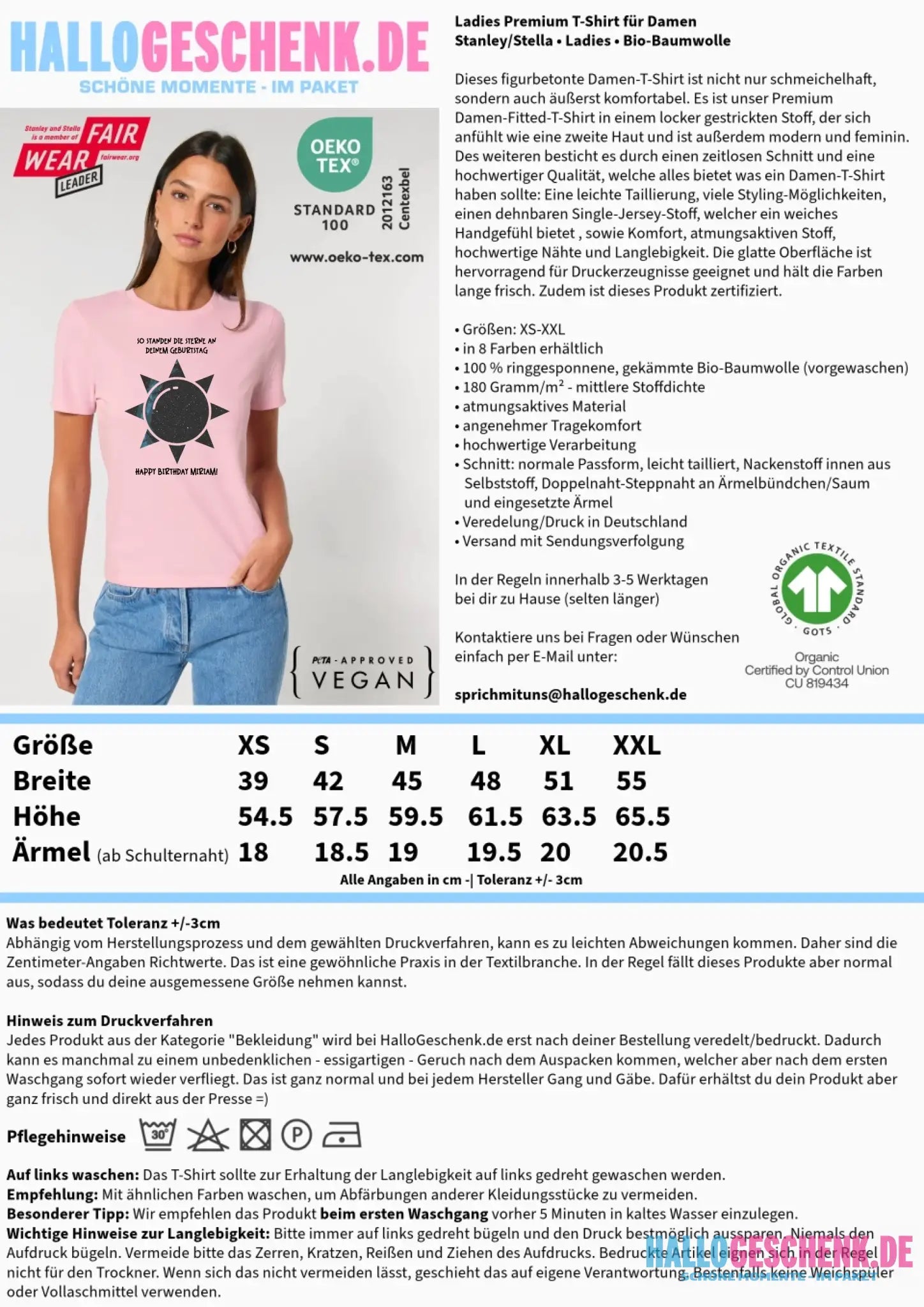Echte Sternenkarte in Sonnenform mit Ort/Zeit und deinem Text • Ladies Premium T-Shirt XS-2XL aus Bio-Baumwolle