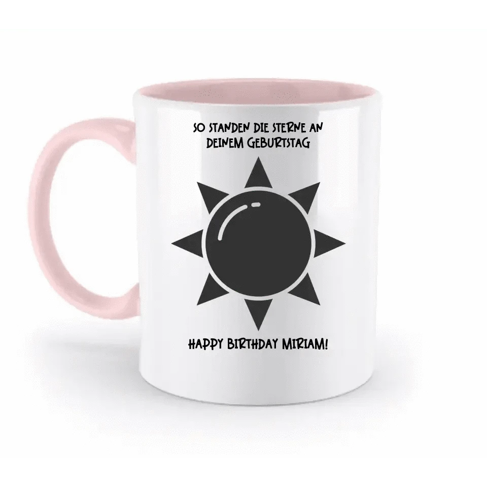 Echte Sternenkarte in Sonnenform mit Ort/Zeit und deinen Text • zweifarbige Tasse • Exklusivdesign • personalisiert