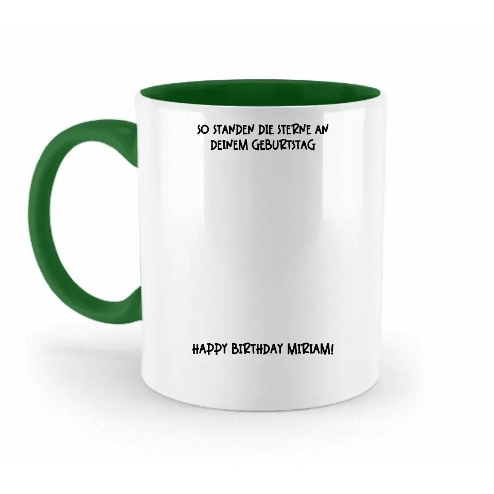 Echte Sternenkarte in Sonnenform mit Ort/Zeit und deinen Text • zweifarbige Tasse • Exklusivdesign • personalisiert