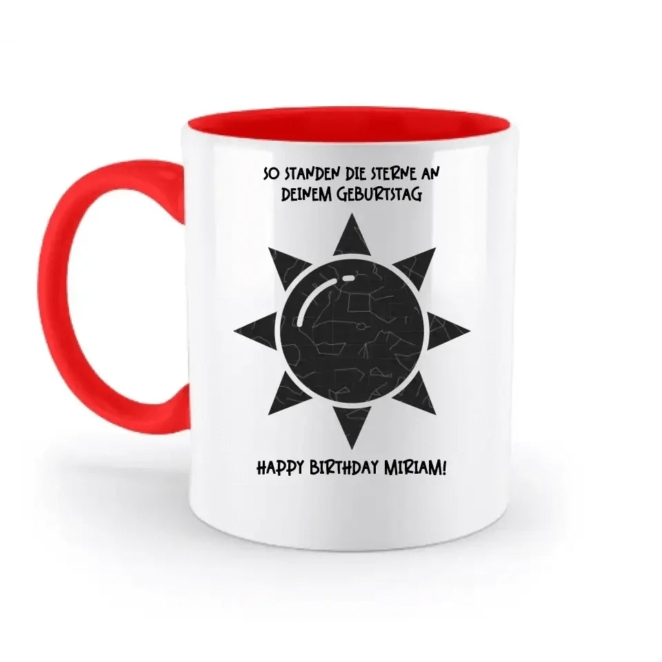 Echte Sternenkarte in Sonnenform mit Ort/Zeit und deinen Text • zweifarbige Tasse • Exklusivdesign • personalisiert