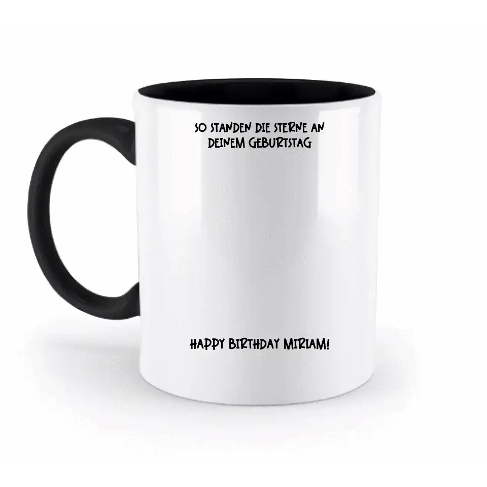 Echte Sternenkarte in Sonnenform mit Ort/Zeit und deinen Text • zweifarbige Tasse • Exklusivdesign • personalisiert