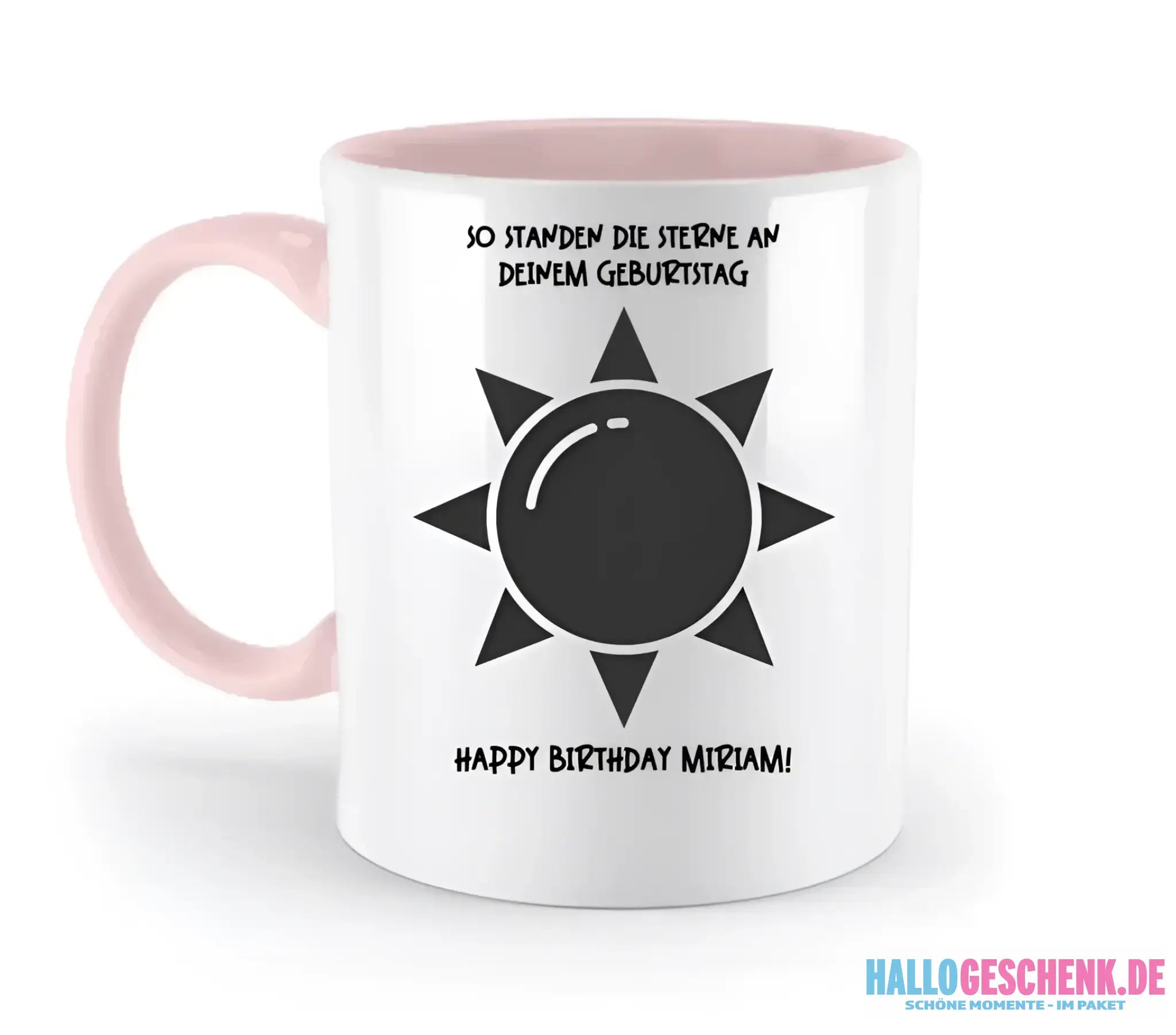 Echte Sternenkarte in Sonnenform mit Ort/Zeit und deinen Text • zweifarbige Tasse • Exklusivdesign • personalisiert