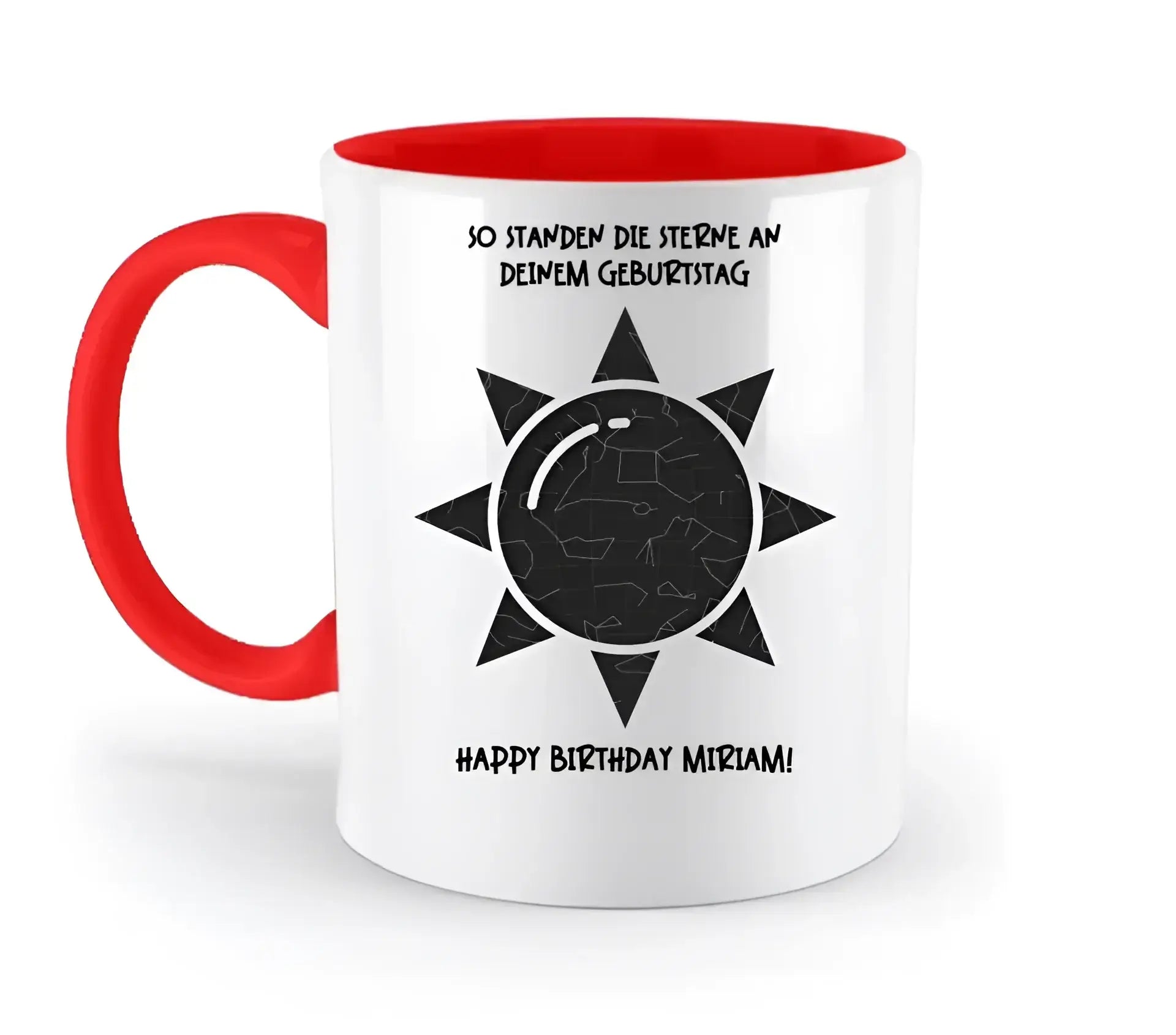 Echte Sternenkarte in Sonnenform mit Ort/Zeit und deinen Text • zweifarbige Tasse • Exklusivdesign • personalisiert