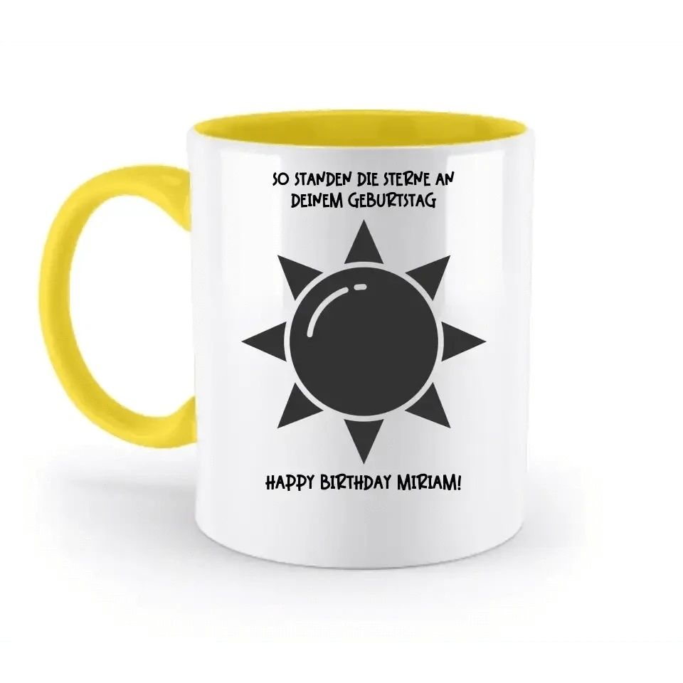 Echte Sternenkarte in Sonnenform mit Ort/Zeit und deinen Text • zweifarbige Tasse • Exklusivdesign • personalisiert