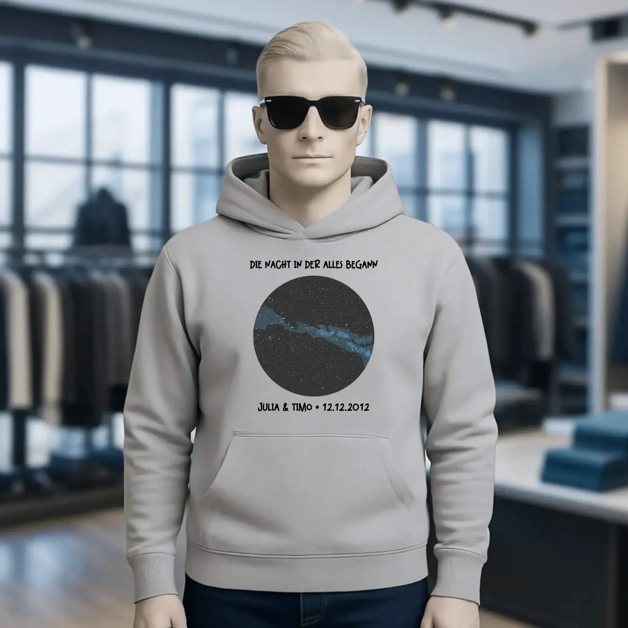 Echte Sternenkarte mit Ort/Zeit und deinem Text • Unisex Premium Hoodie XS-5XL aus Bio-Baumwolle für Damen & Herren • Exklusivdesign • personalisiert
