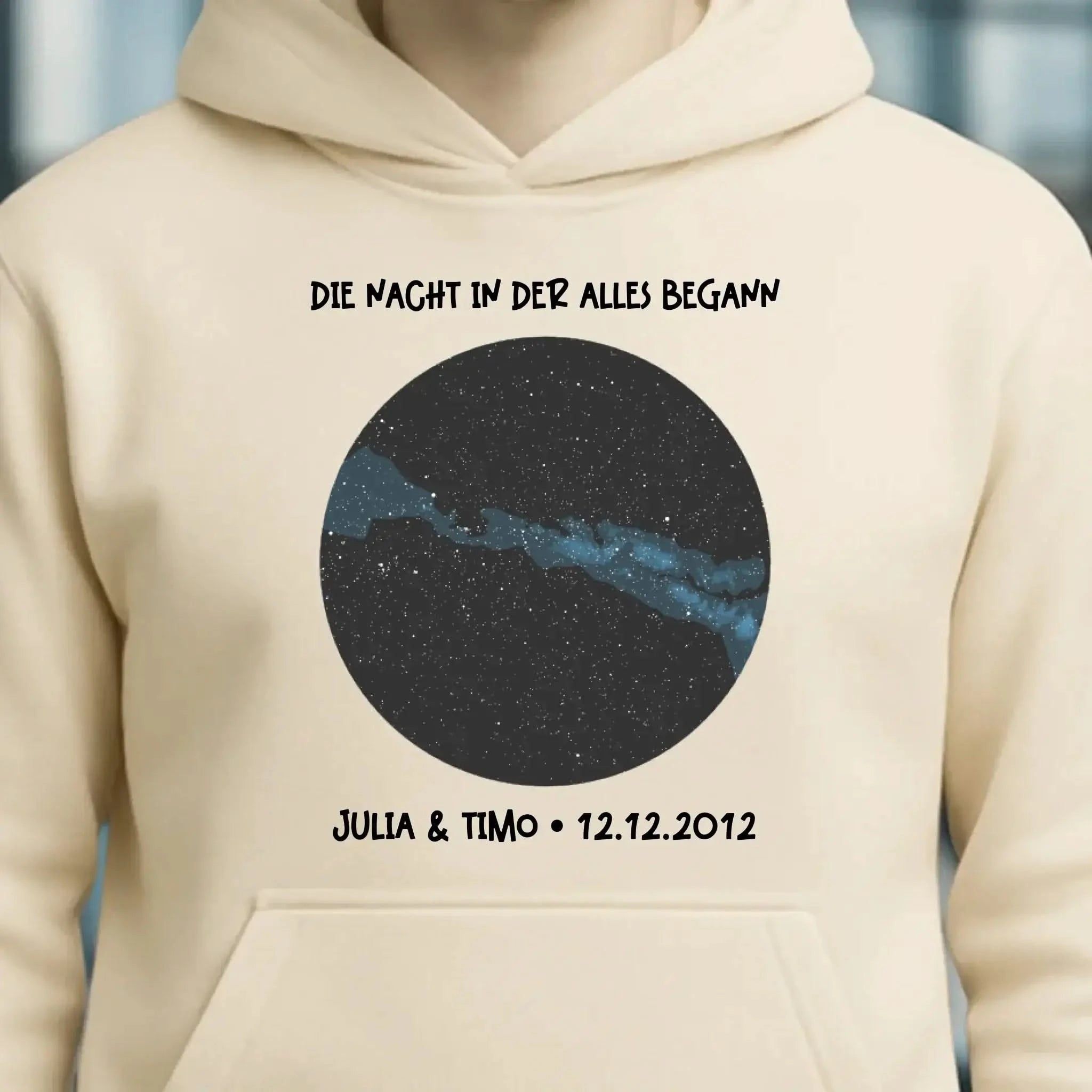 Echte Sternenkarte mit Ort/Zeit und deinem Text • Unisex Premium Hoodie XS-5XL aus Bio-Baumwolle für Damen & Herren • Exklusivdesign • personalisiert